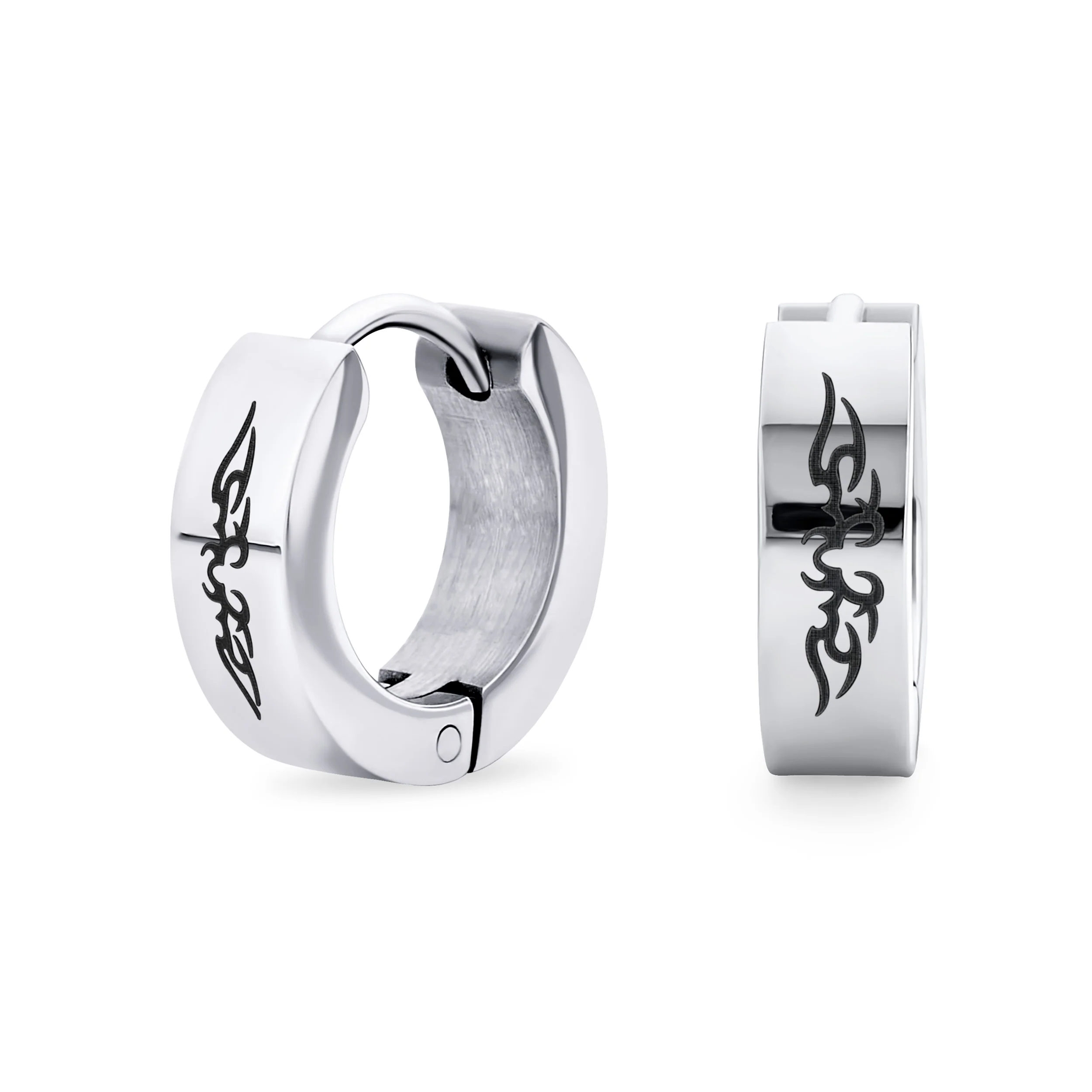 Laser Etched Guardian Angel Wings Mini Hoop Huggie Earrings Stainless Steel - Image 2