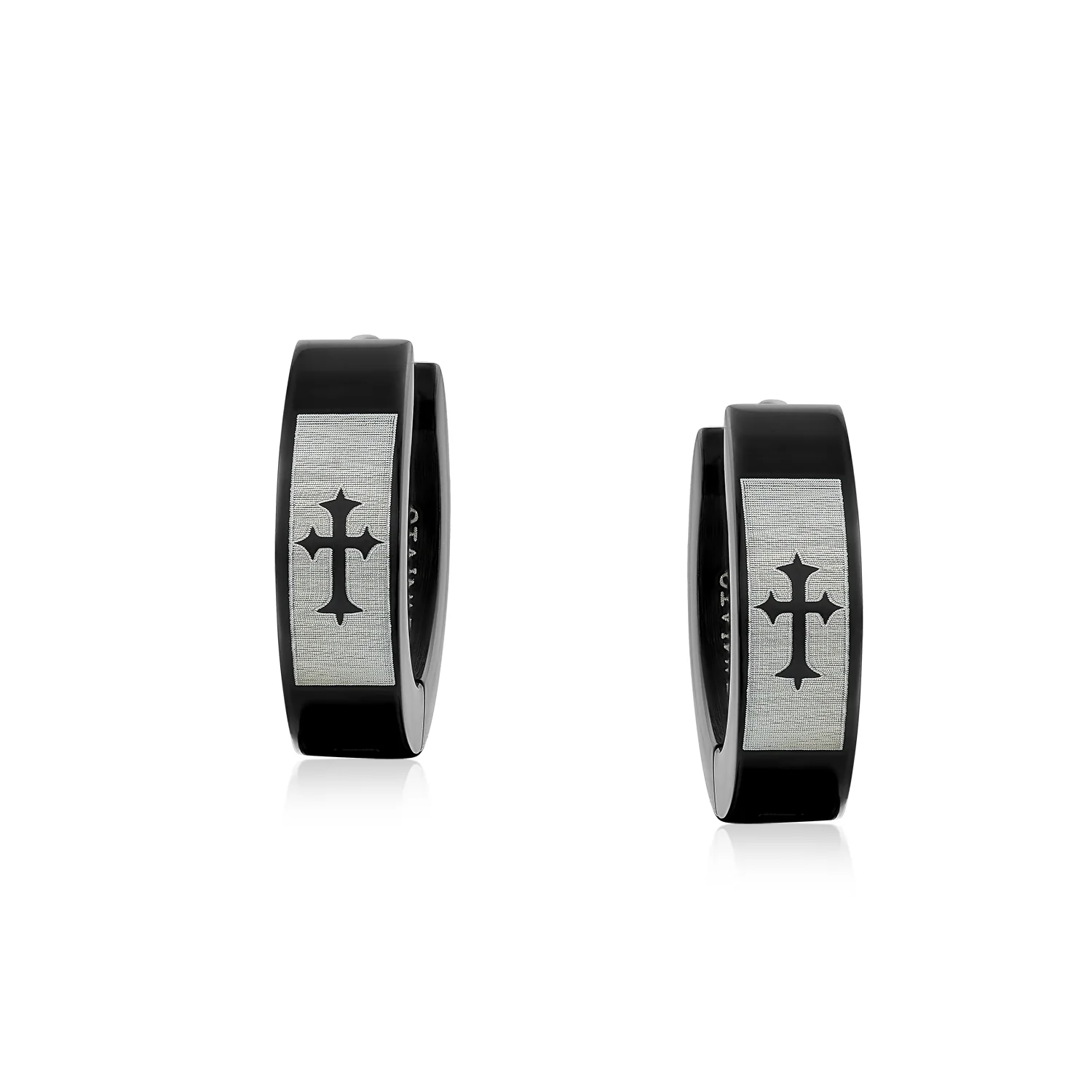 Biker Jewelry Earrings Fleur De Lis Cross Black Huggie Hoop - Image 3