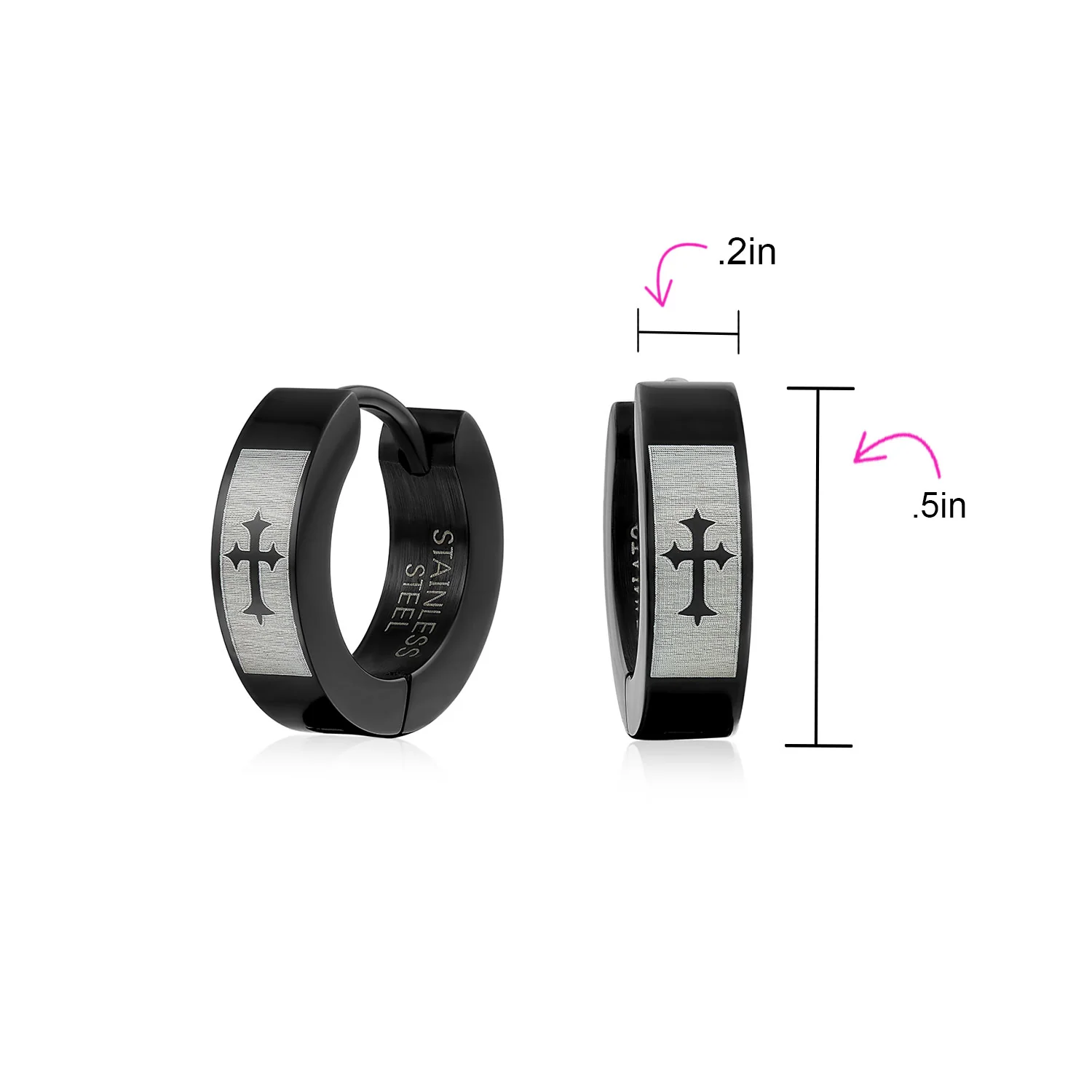 Biker Jewelry Earrings Fleur De Lis Cross Black Huggie Hoop - Image 7