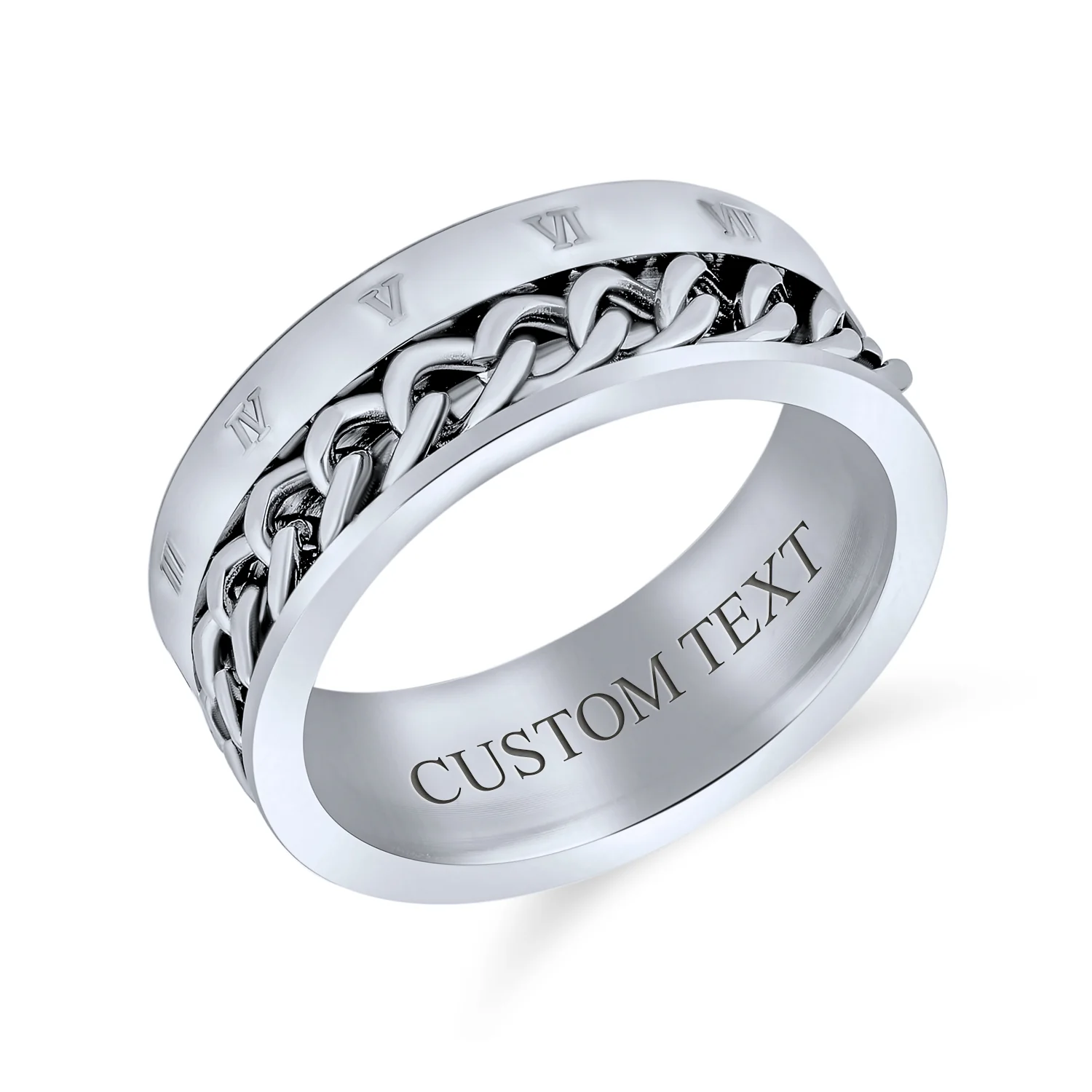 Biker Rope Chain Stainless Steel Wedding Band Ring Oxidized - Image 3