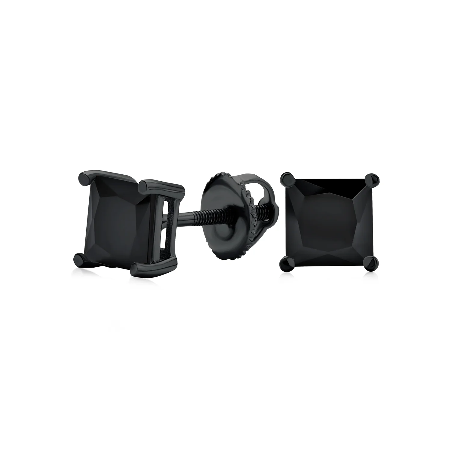 Black Clear Square Princess CZ Stud Earrings Men Screw Back