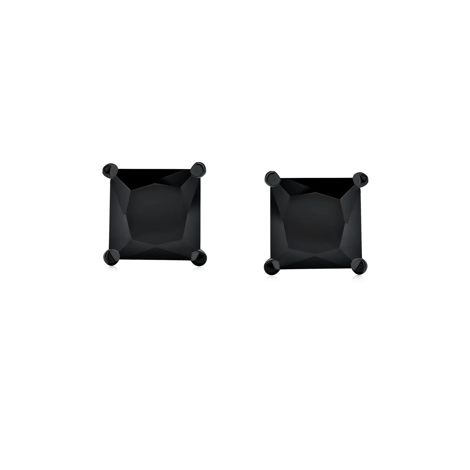Black Clear Square Princess CZ Stud Earrings Men Screw Back - Image 2