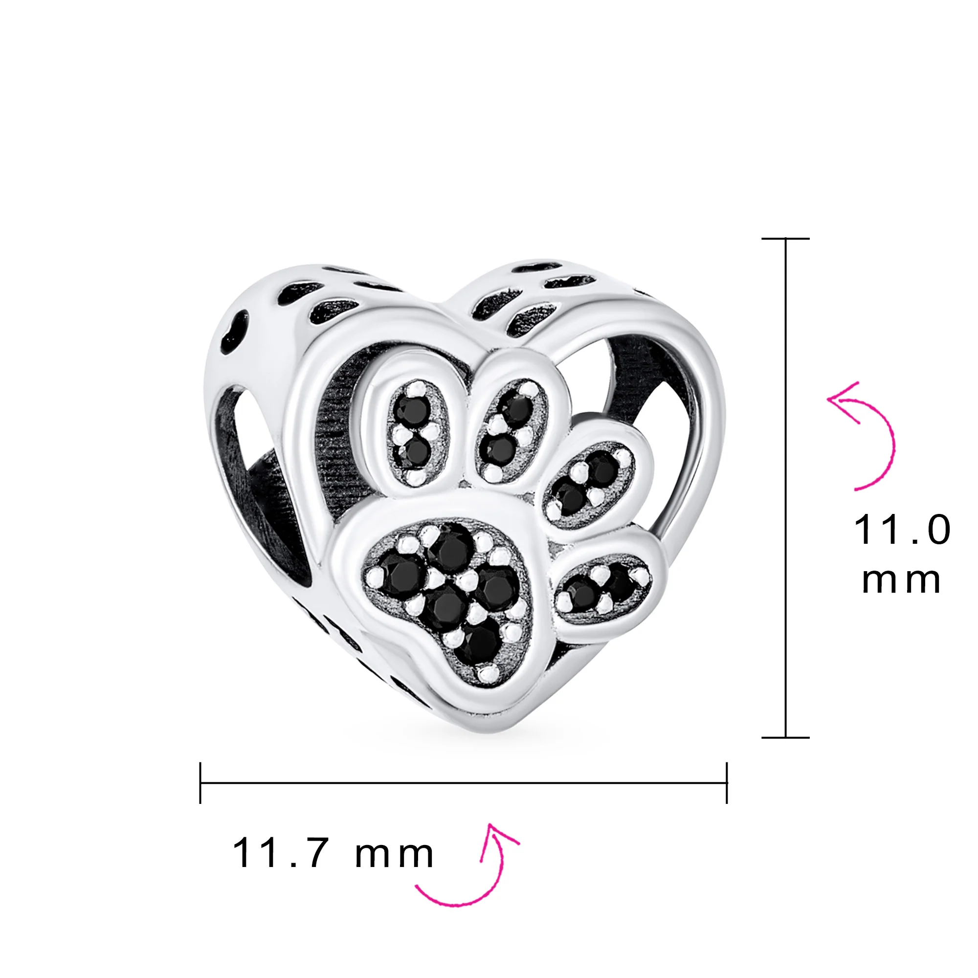 Black CZ Heart Paw Print Charm Bead for Pet Lovers - Image 4