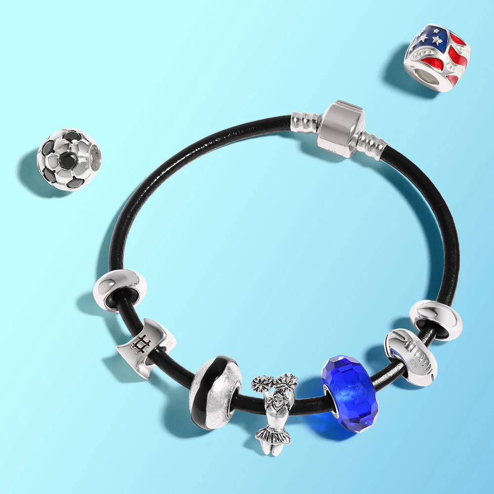 Black CZ Soccer Ball Mom Football Player Charm Bead Silver - Image 4