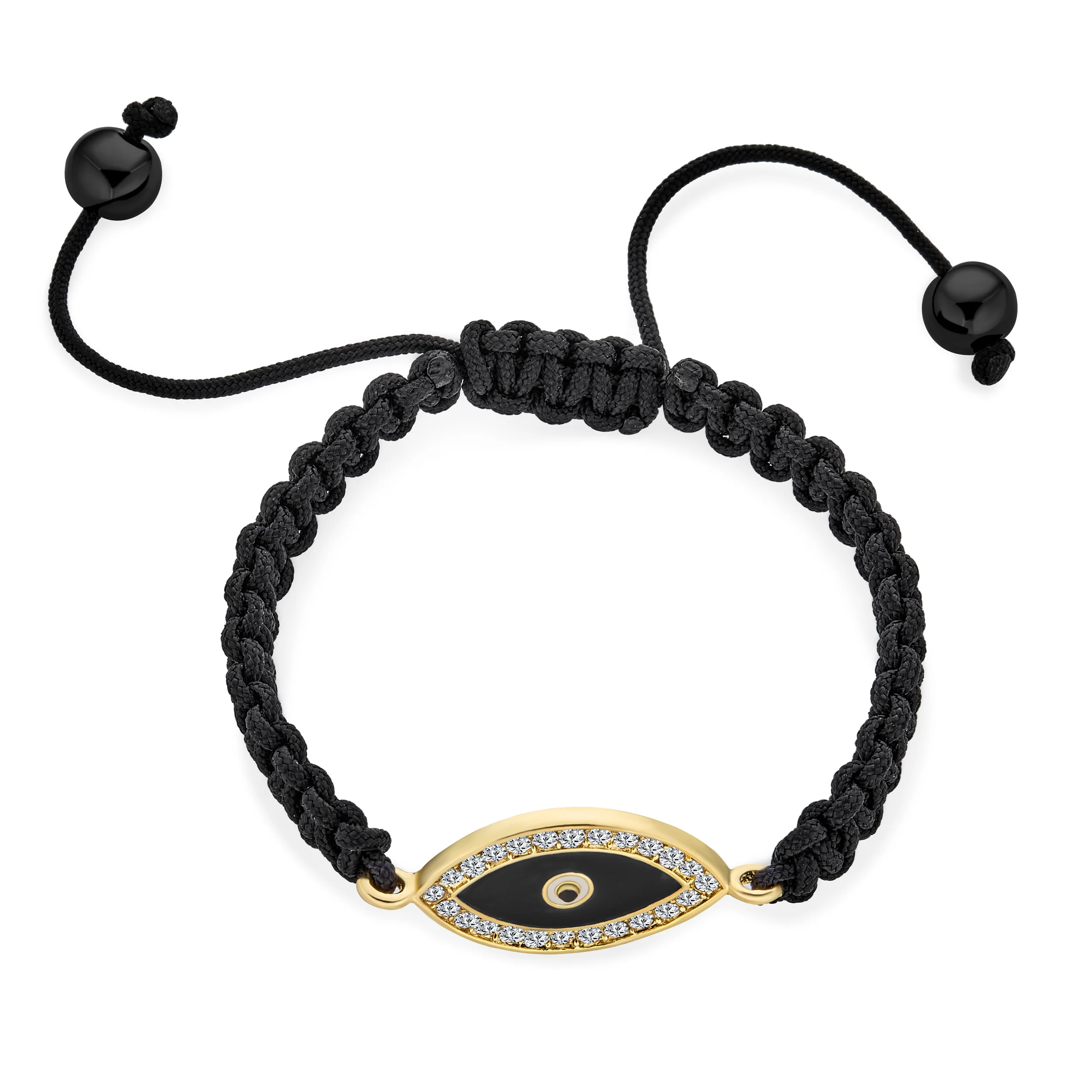 Black Braided Cord Evil Eye Bolo Bracelet Adjustable Gold Plated Crystal Accent - Image 2