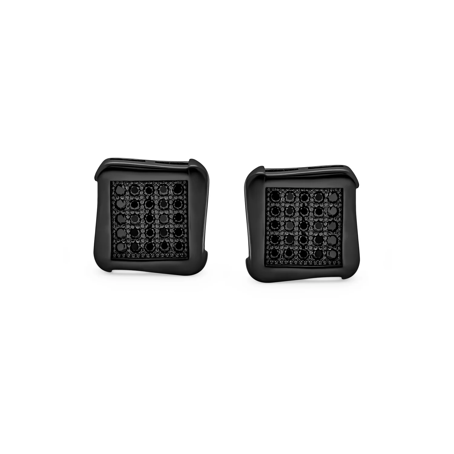 Black Geometric Square CZ Stud Earrings Men Silver - Image 3