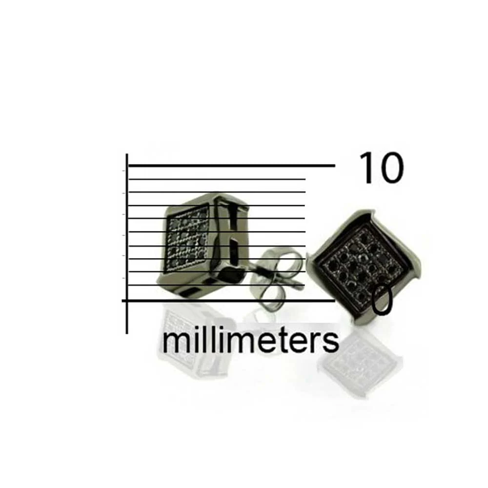 Black Geometric Square CZ Stud Earrings Men Silver - Image 5