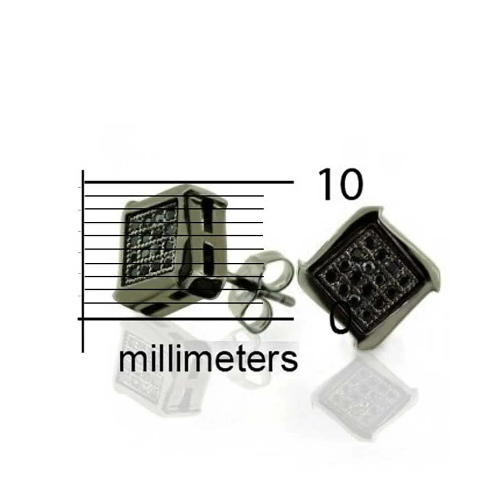 Black Geometric Square CZ Stud Earrings Men Silver - Image 6
