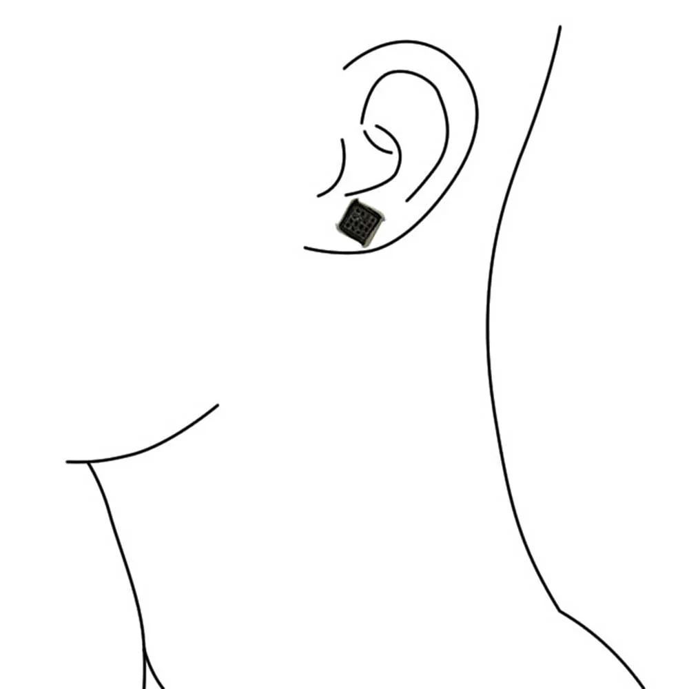 Black Geometric Square CZ Stud Earrings Men Silver - Image 9