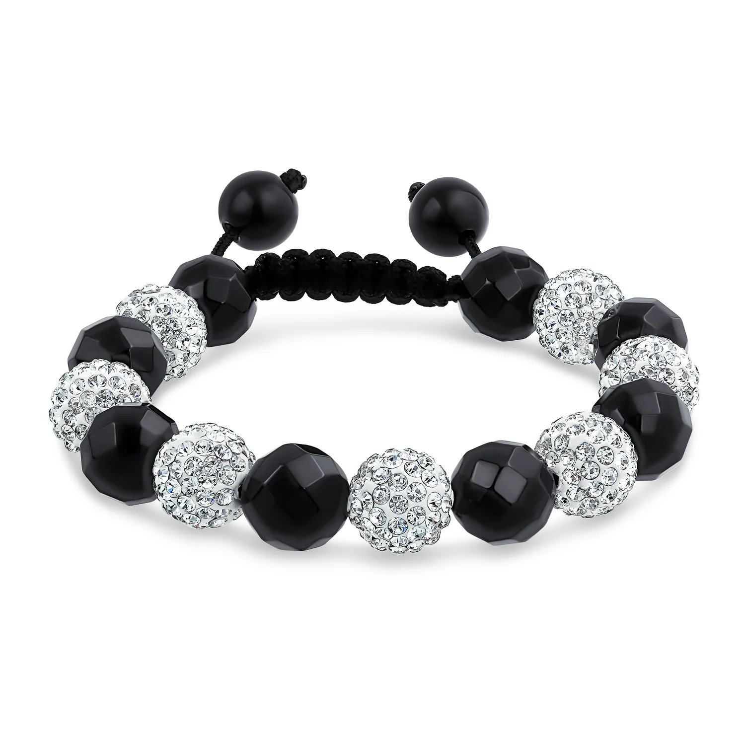 Black Gold Tone Pave Crystal Ball Strand Bracelet Black Cord - Image 2