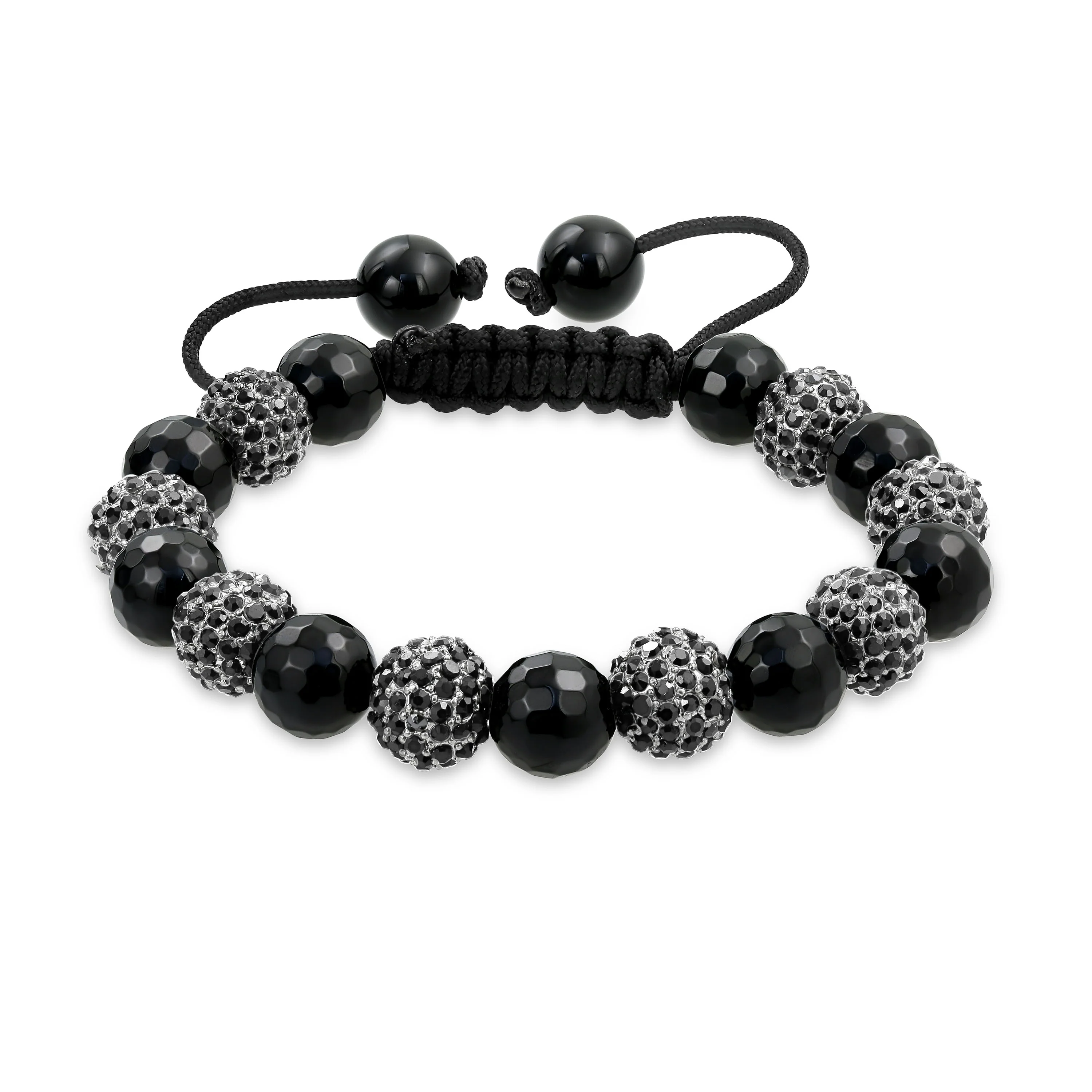 Black Gold Tone Pave Crystal Ball Strand Bracelet Black Cord - Image 3