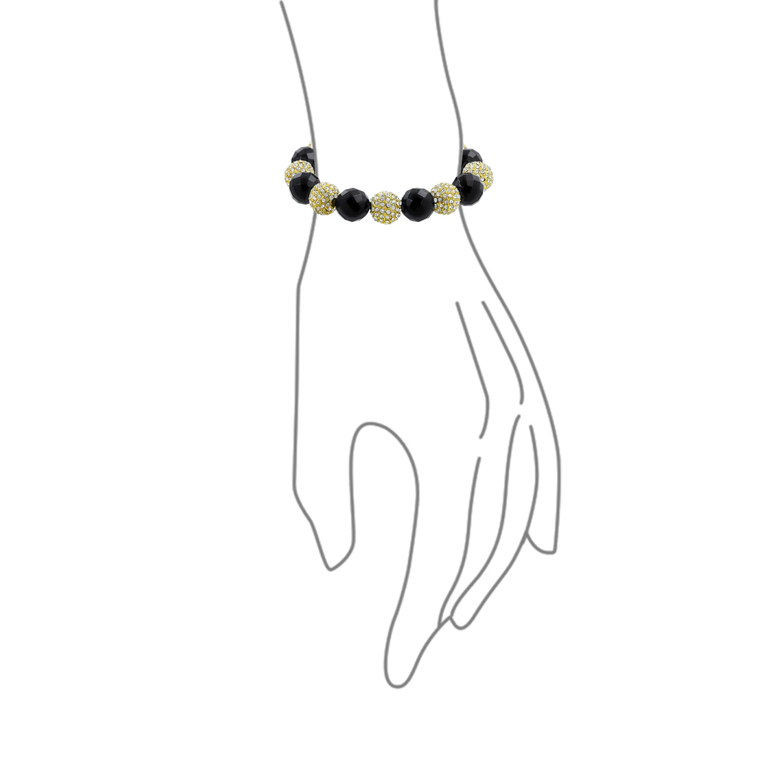 Black Gold Tone Pave Crystal Ball Strand Bracelet Black Cord - Image 4