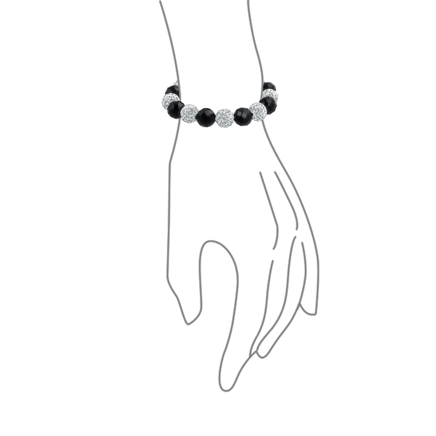 Black Gold Tone Pave Crystal Ball Strand Bracelet Black Cord - Image 5