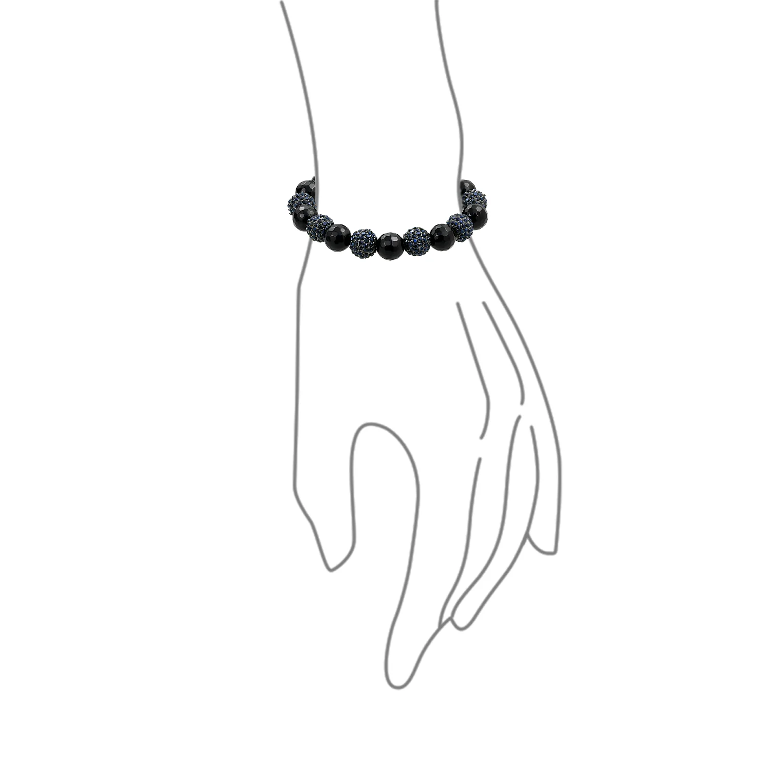 Black Gold Tone Pave Crystal Ball Strand Bracelet Black Cord - Image 6
