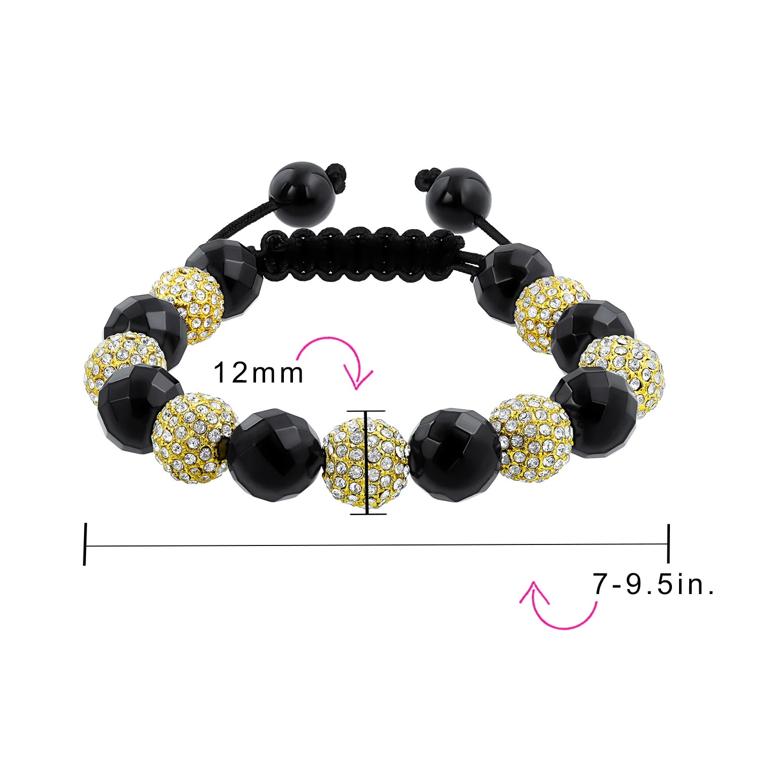 Black Gold Tone Pave Crystal Ball Strand Bracelet Black Cord - Image 7