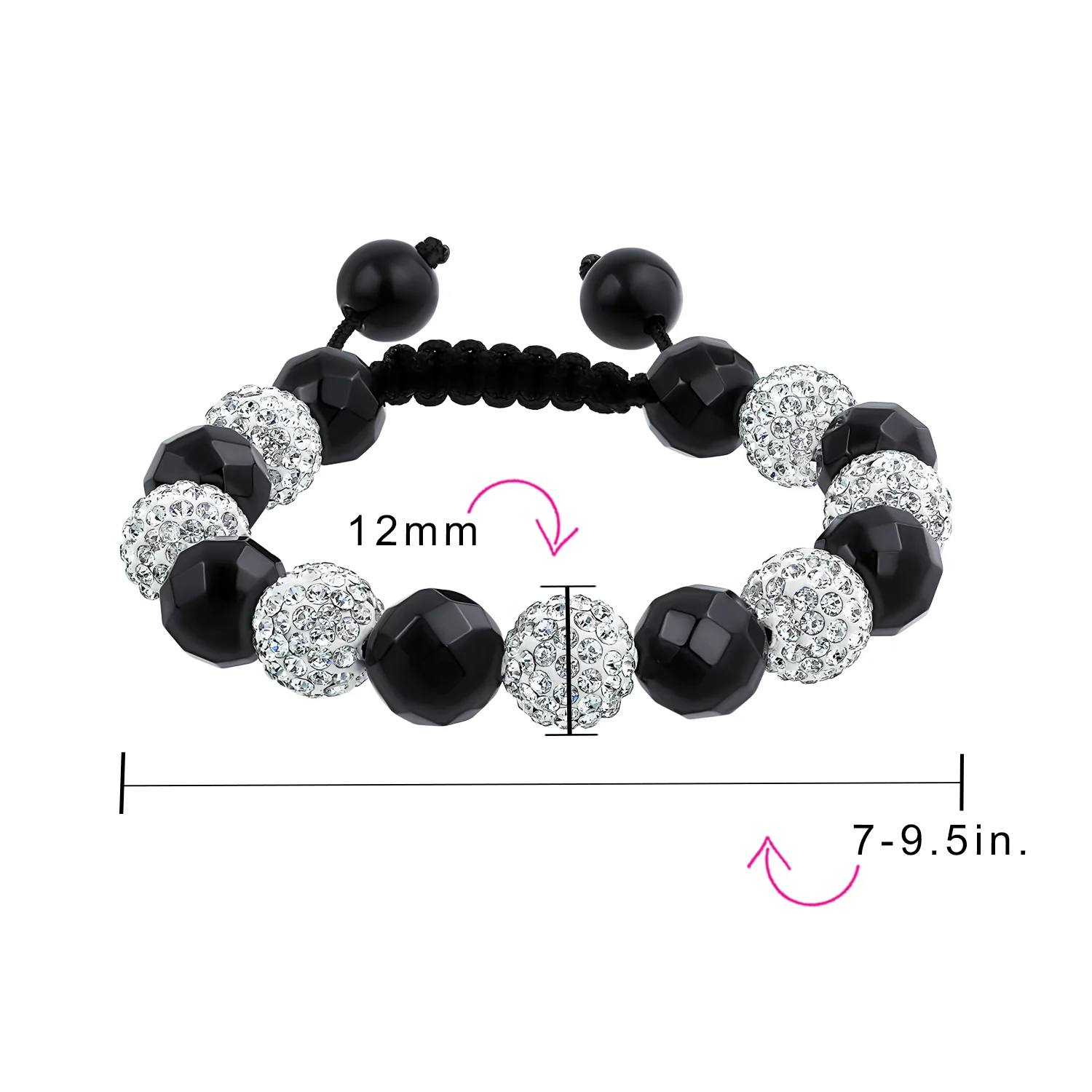 Black Gold Tone Pave Crystal Ball Strand Bracelet Black Cord - Image 8