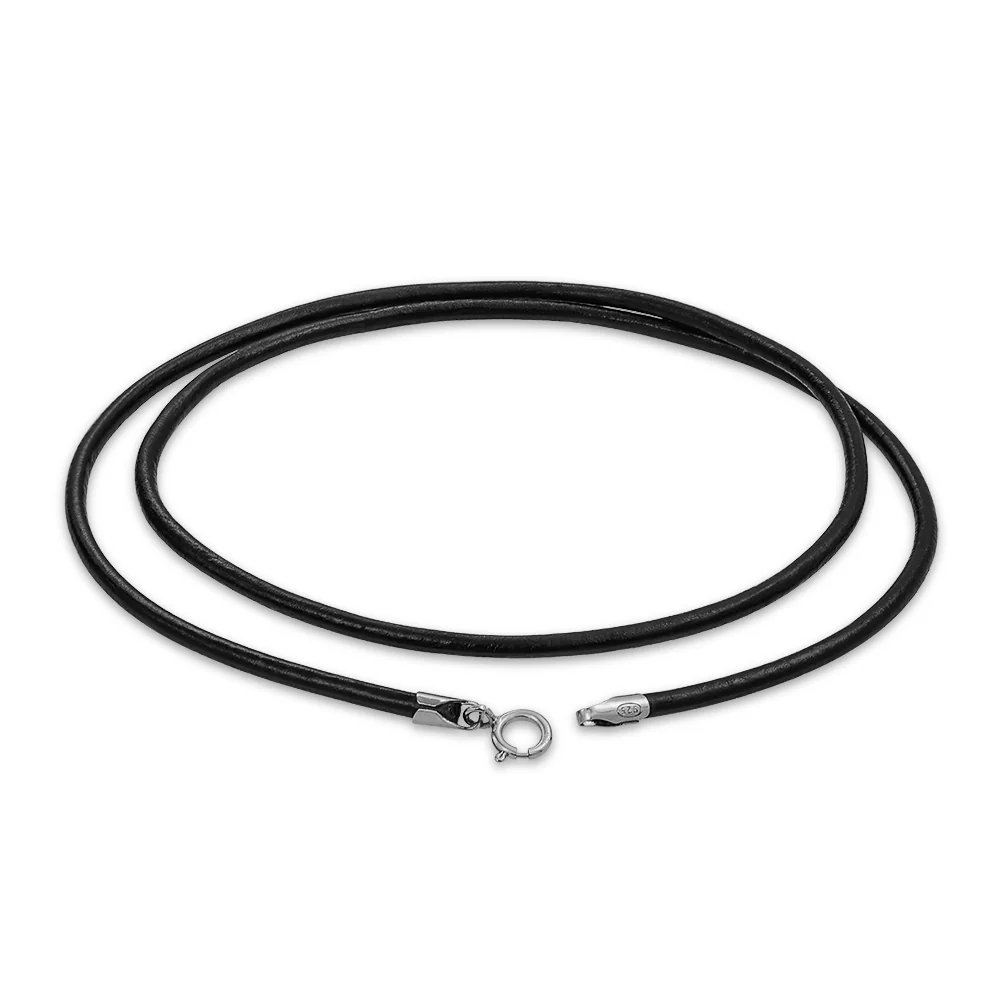 Genuine Black Leather Cord Necklace Sterling Silver Clasp