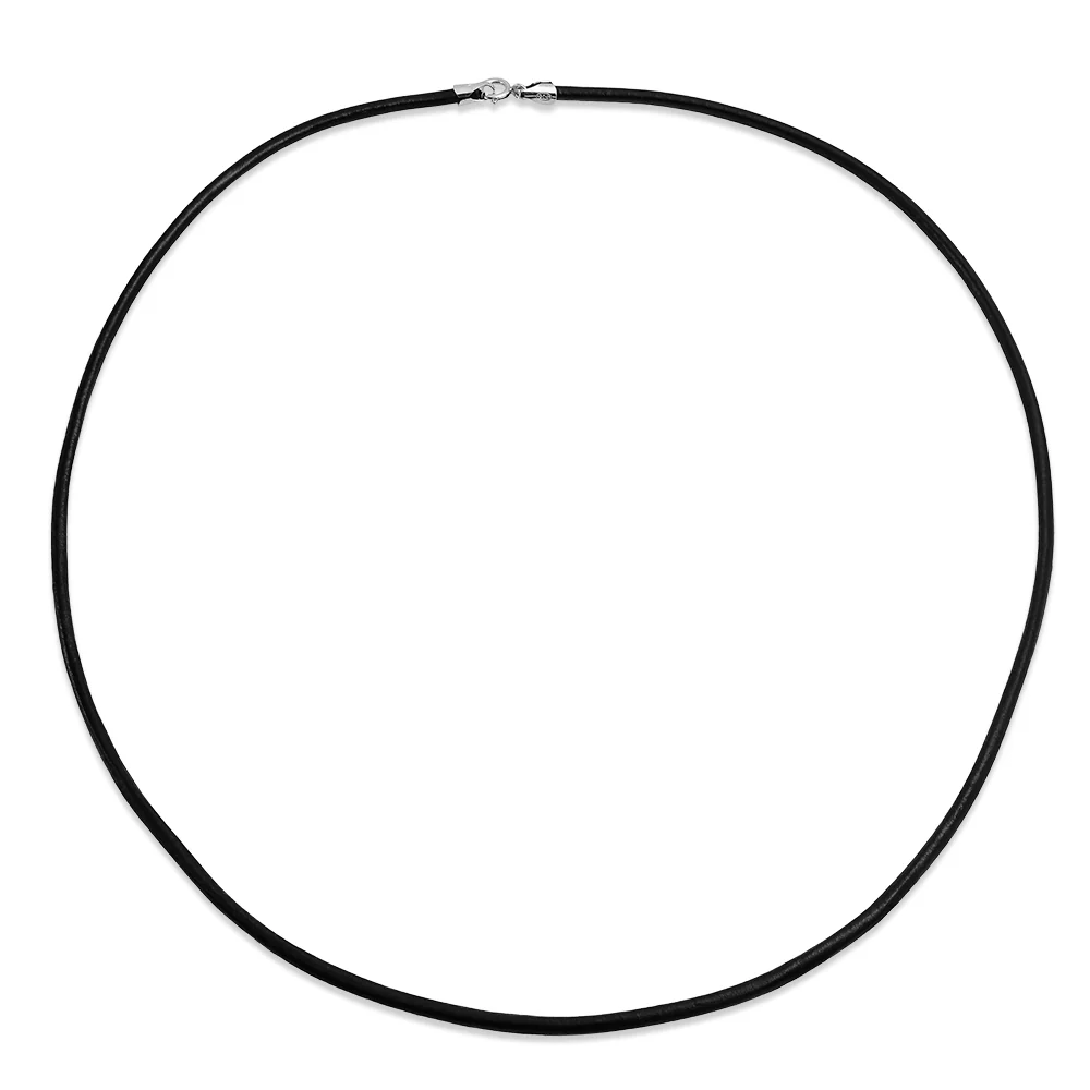 Genuine Black Leather Cord Necklace Sterling Silver Clasp - Image 8
