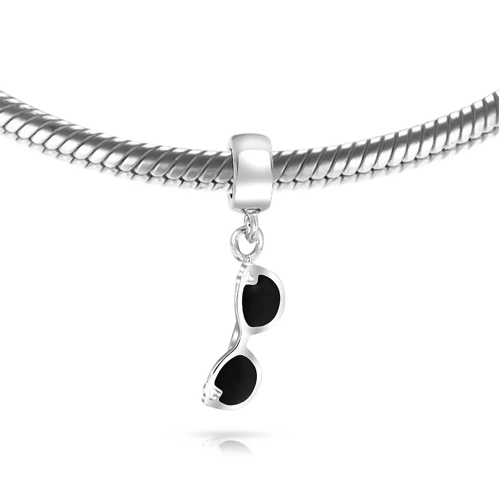Black Movie Star Sunglasses Glass Charm Bead for Bracelets - Image 3