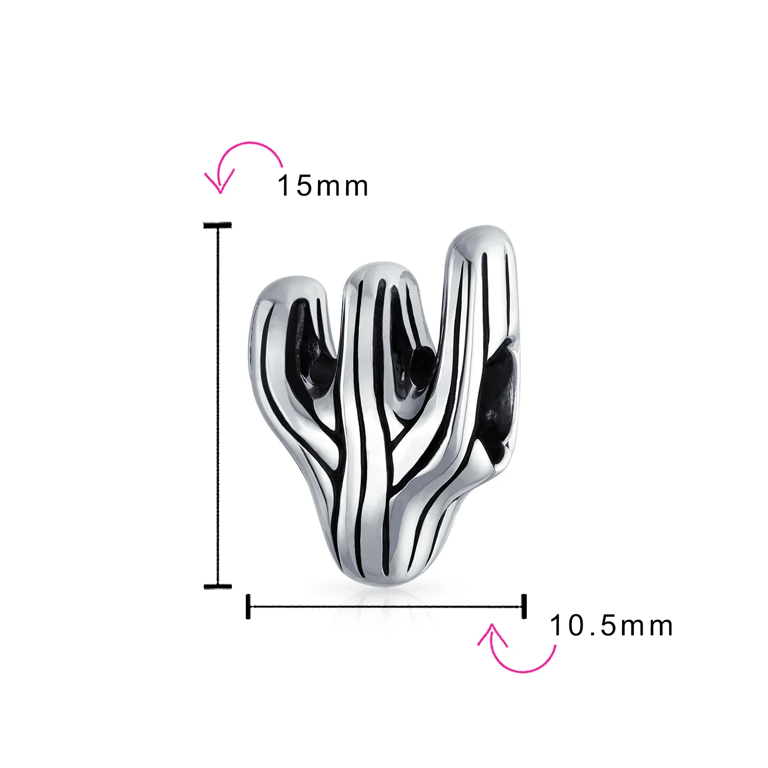 Set of 2 Black Movie Star Sunglasses & Cactus Charm Bead Sterling Silver Fits European Bracelet - Image 4