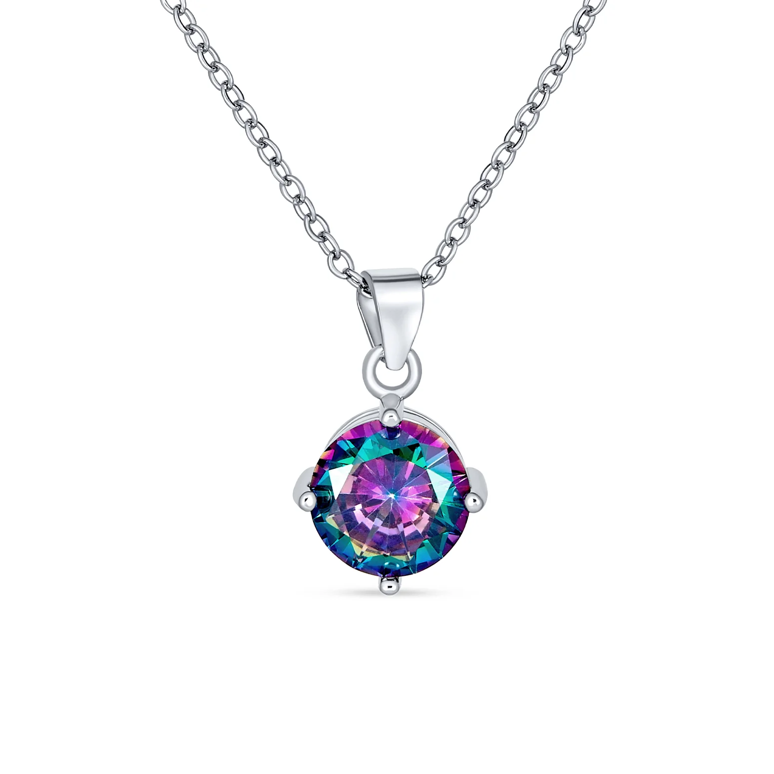2CTW Black Mystic Rainbow CZ Solitaire Pendant Necklace