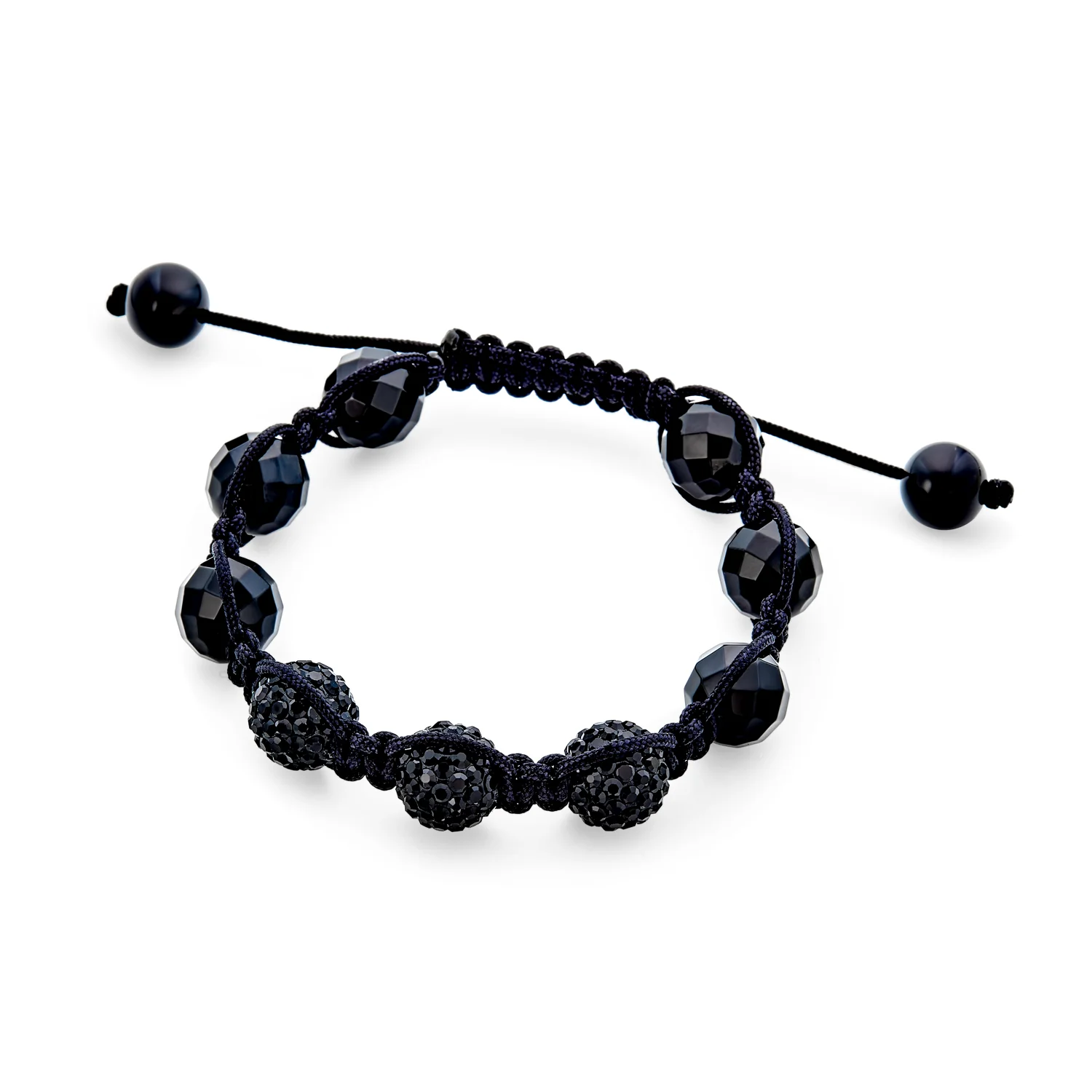 Black Navy Blue Gold Bead Pave Crystal Ball Strand Bracelet - Image 8