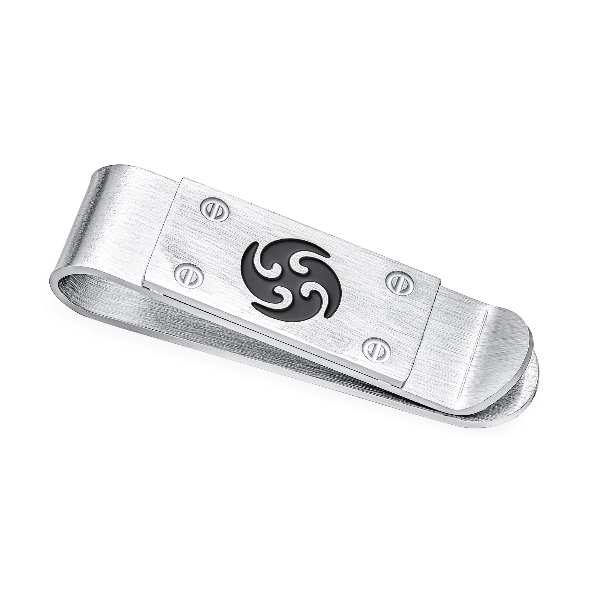 Black Whirling Symbol Blade Ninja Star Money Clip Credit Card Stainless Steel