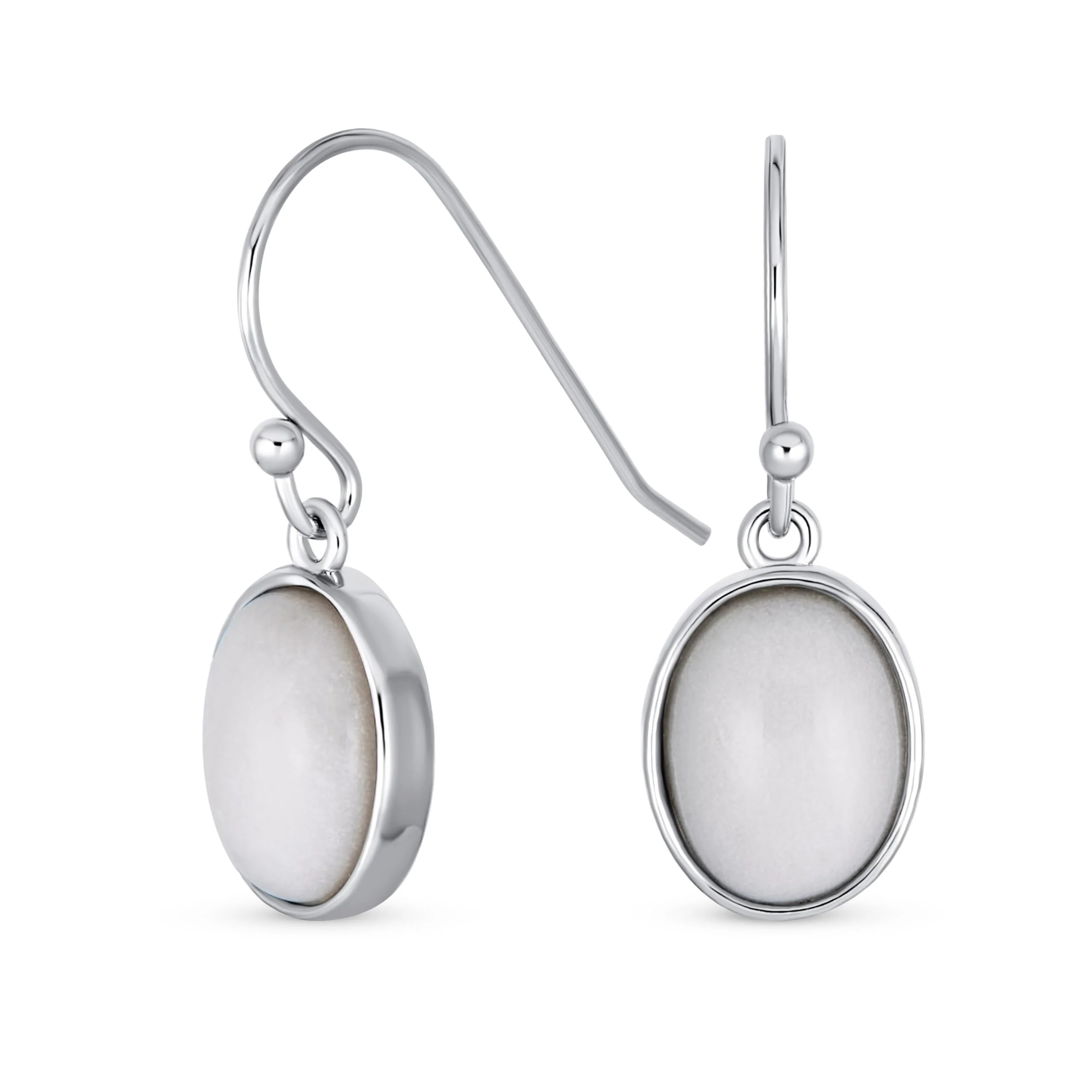 Green Jade Bezel Set Oval Cabochon Gemstone Drop Earrings Gold Plated 925 Silver - Image 3