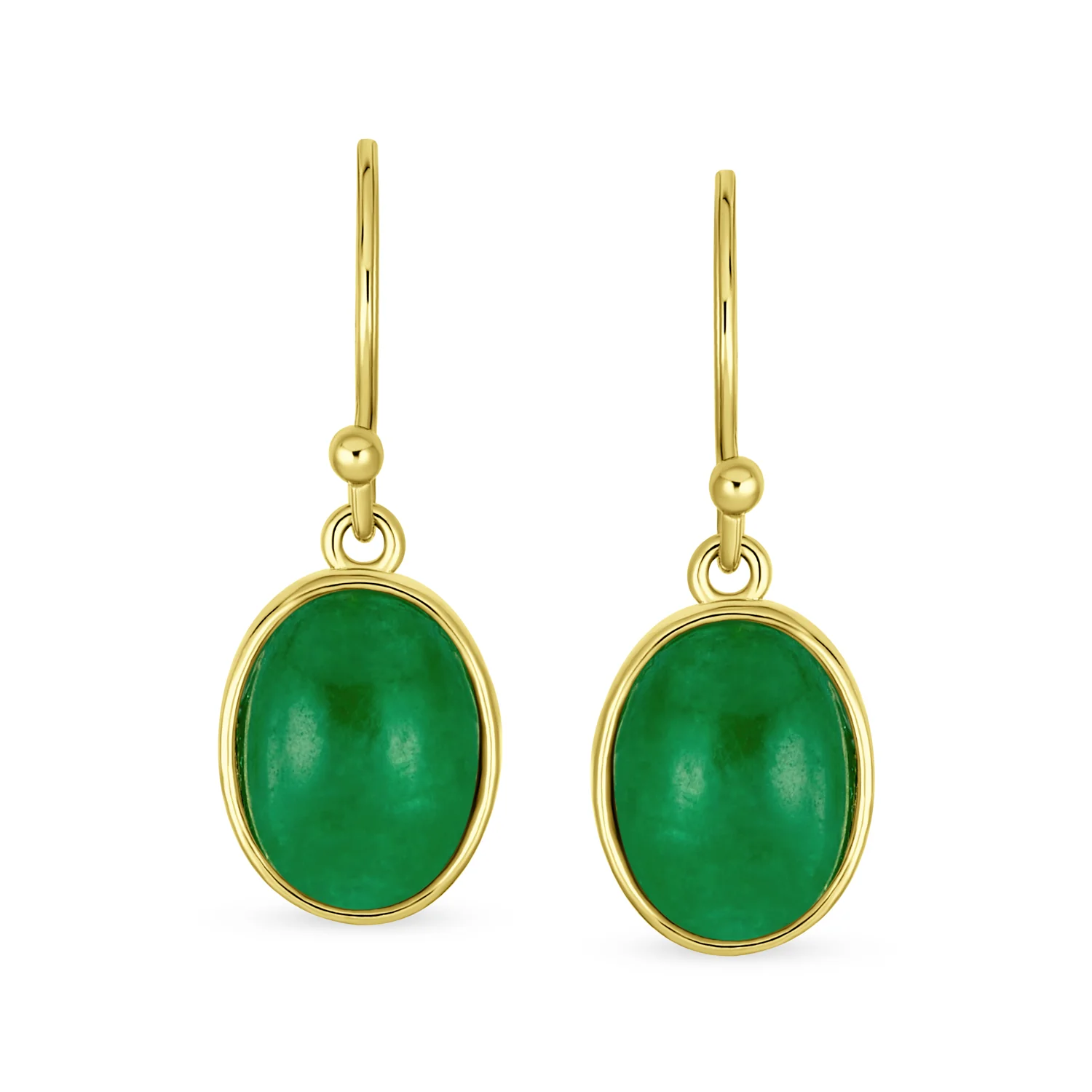 Green Jade Bezel Set Oval Cabochon Gemstone Drop Earrings Gold Plated 925 Silver - Image 4