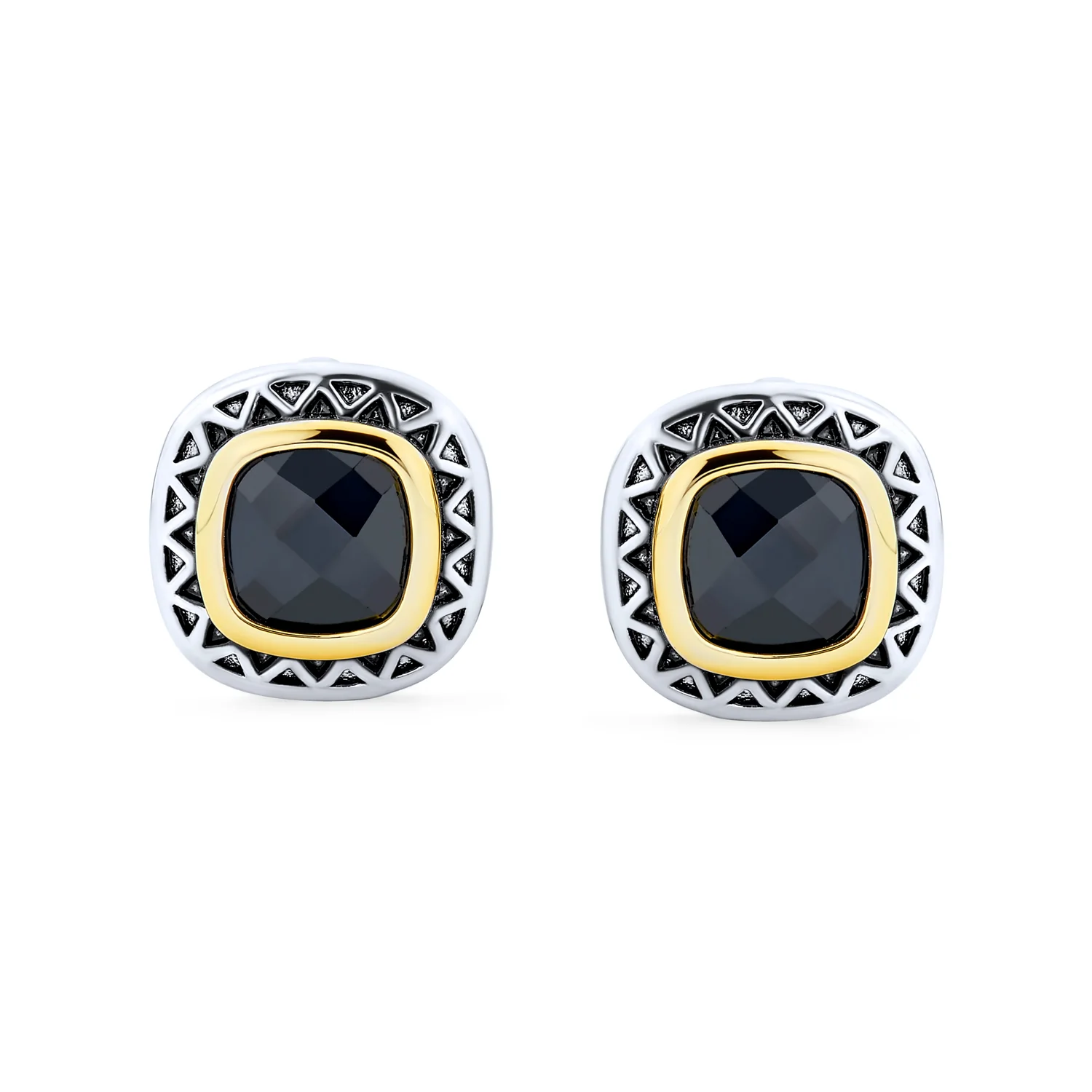Black Onyx Cubic Zirconia Stud Earrings Silver Gold Brass - Image 2