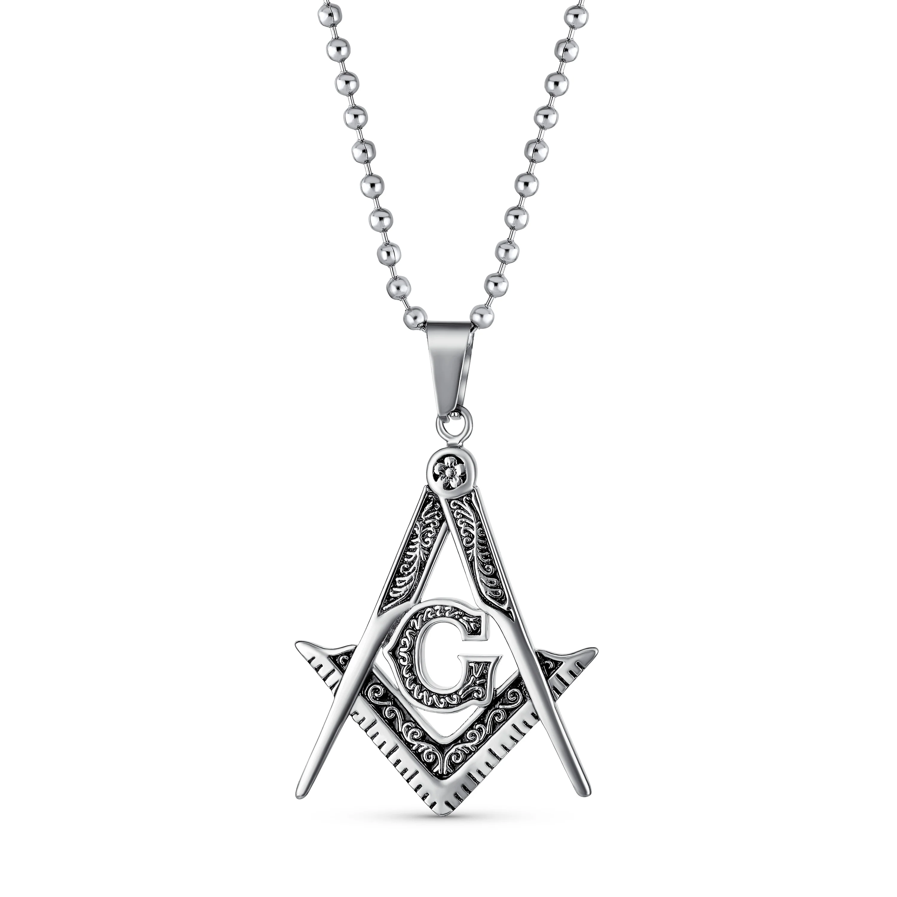 Black Oxidized Freemason Masonic Symbol Pendant Necklace