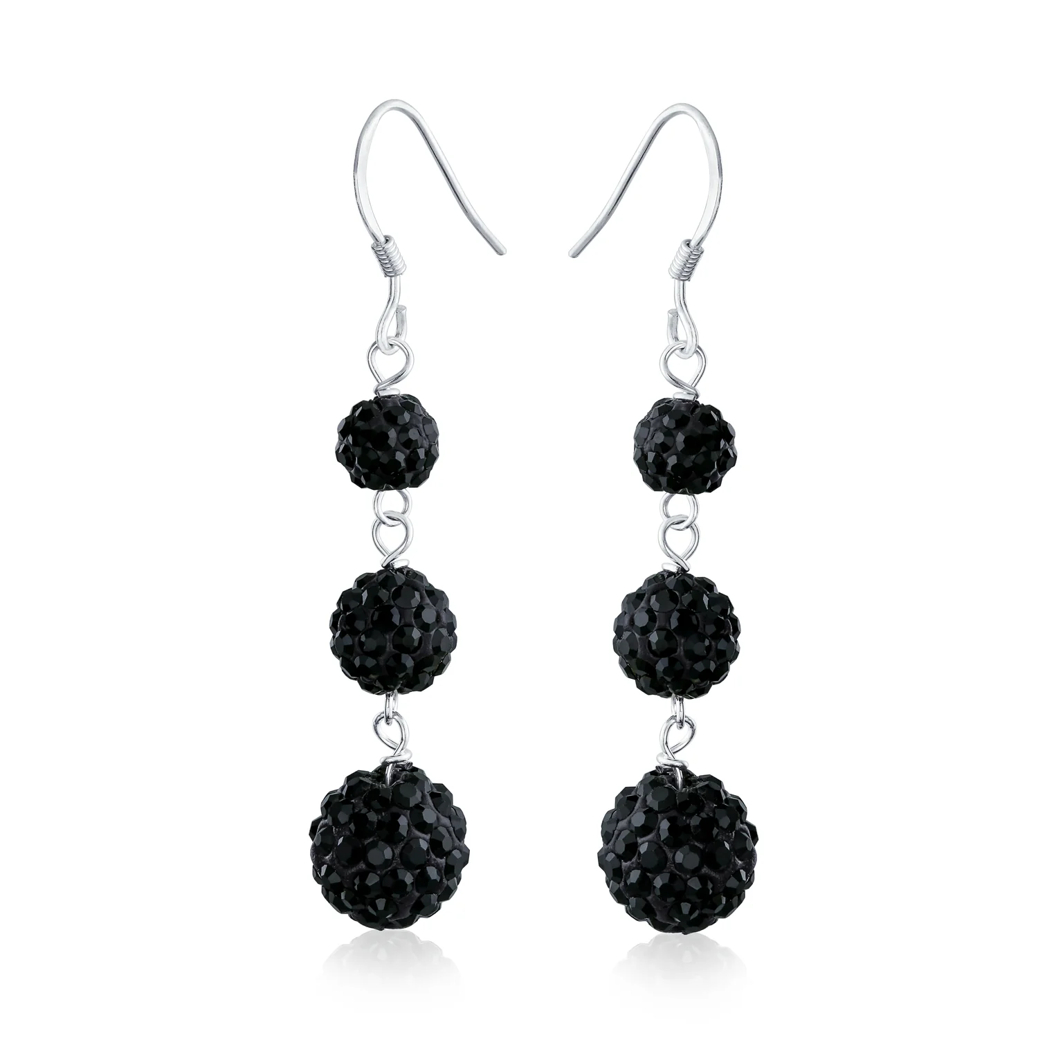 Multi Color Crystal Pave Disco Balls Dangle Earrings in Sterling Silver
