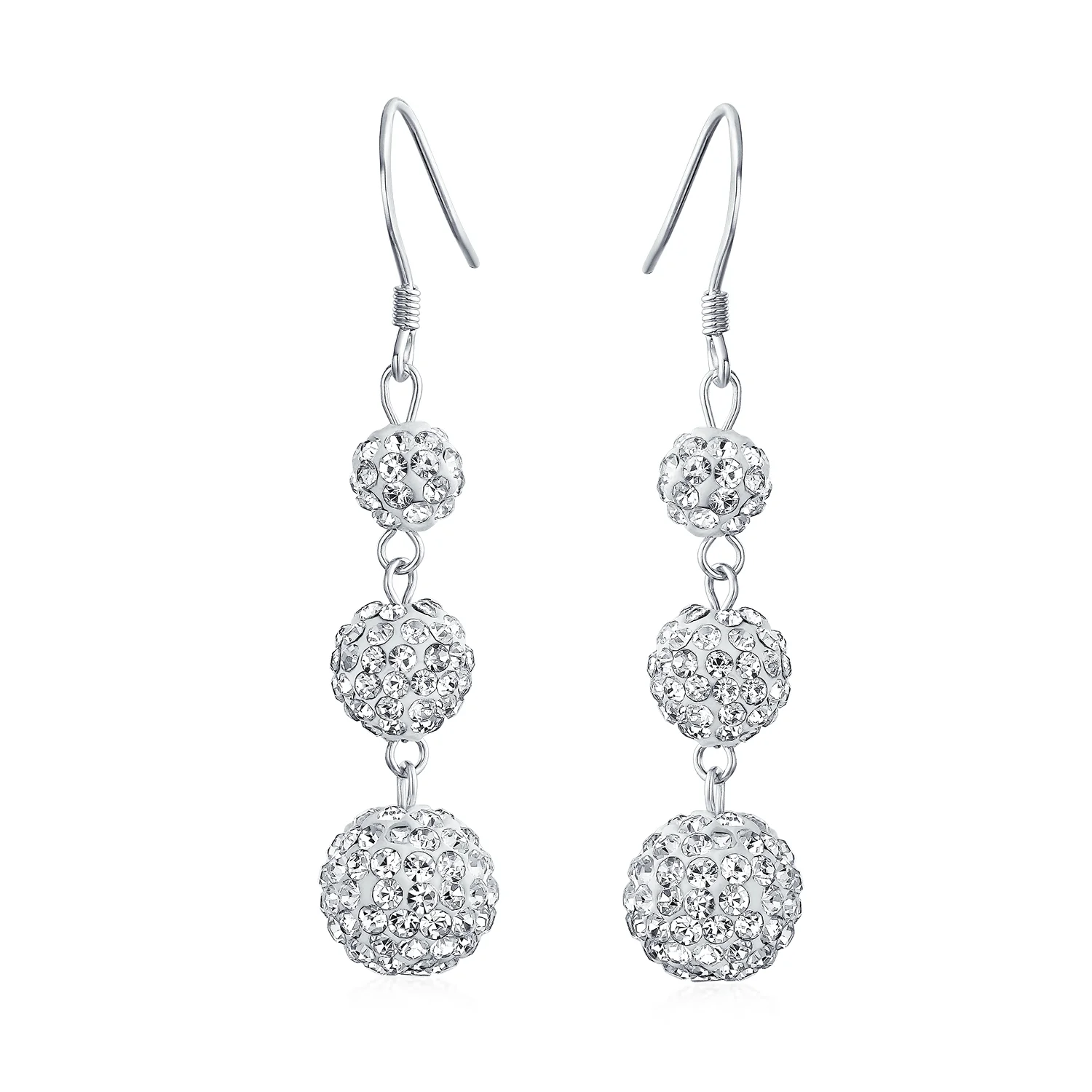 Multi Color Crystal Pave Disco Balls Dangle Earrings in Sterling Silver - Image 3