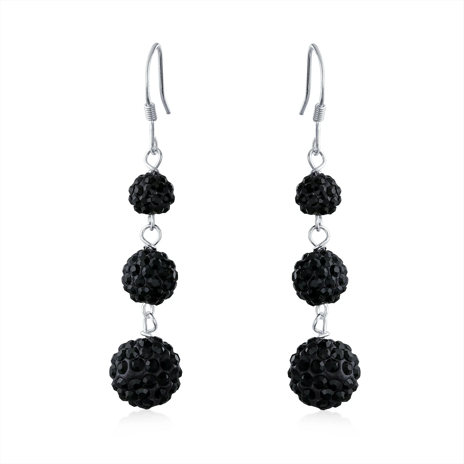 Multi Color Crystal Pave Disco Balls Dangle Earrings in Sterling Silver - Image 4
