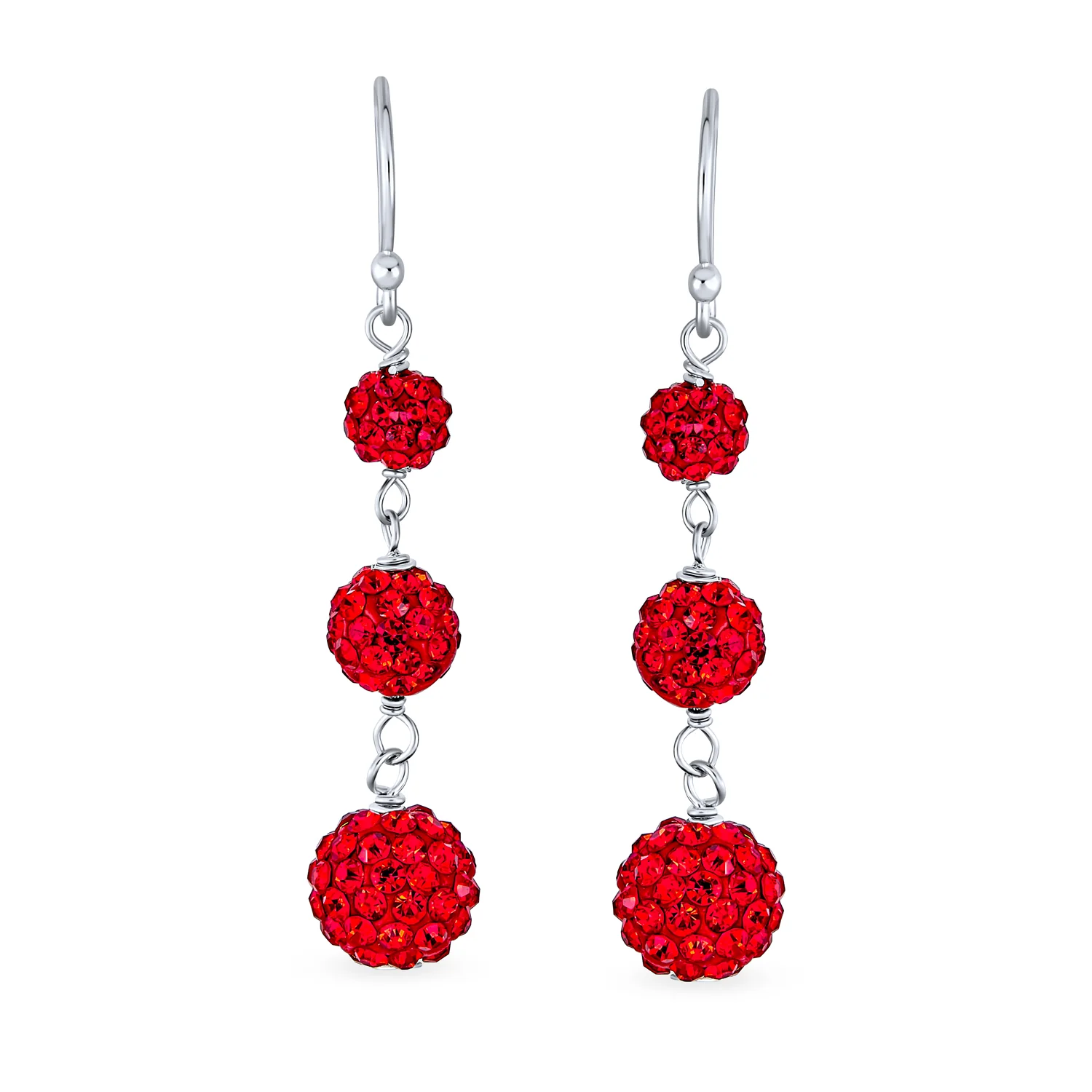 Multi Color Crystal Pave Disco Balls Dangle Earrings in Sterling Silver - Image 5