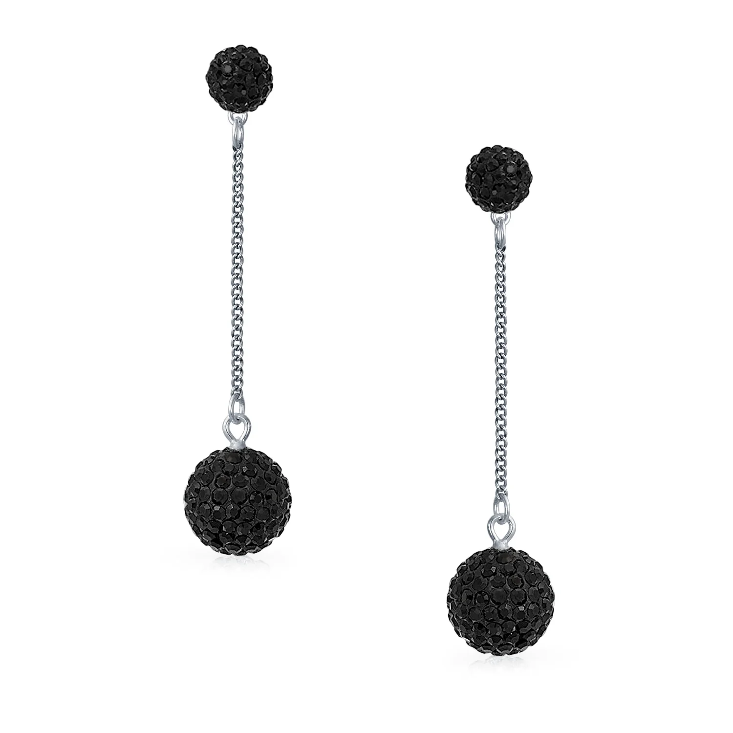 Black Red White Crystal Pave Disco Ball Long Dangle Earrings in Sterling Silver - Image 4
