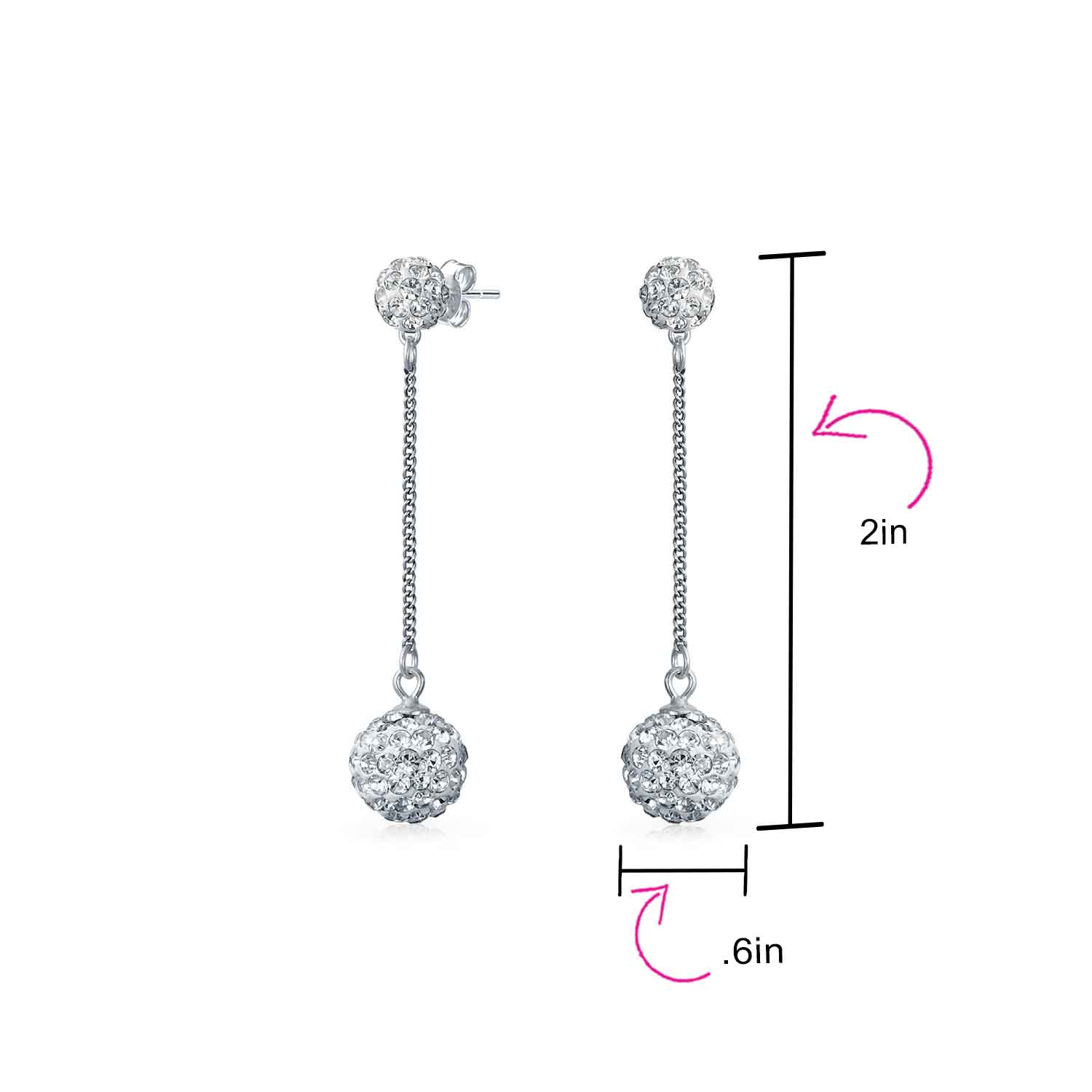 Black Red White Crystal Pave Disco Ball Long Dangle Earrings in Sterling Silver - Image 7