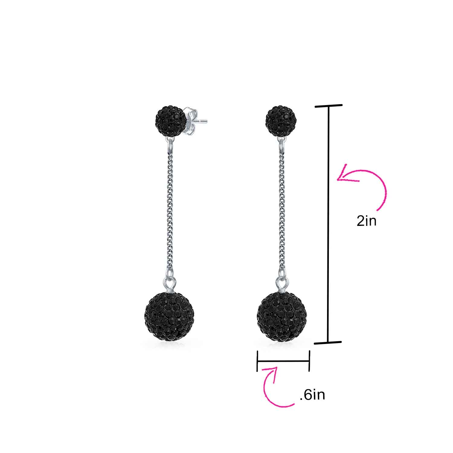 Black Red White Crystal Pave Disco Ball Long Dangle Earrings in Sterling Silver - Image 8