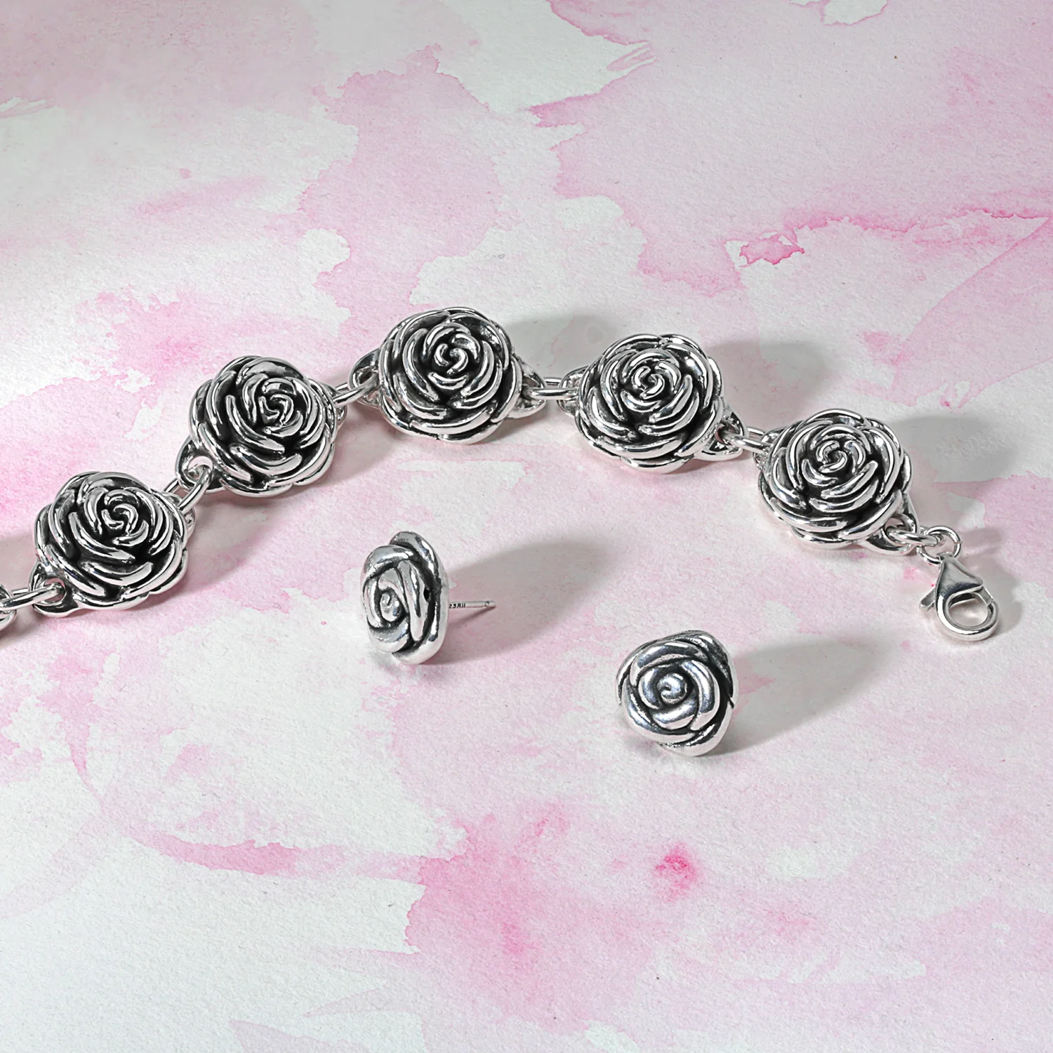 Black Rose Stud Earrings 3D Garden Flower Oxidized Silver - Image 4