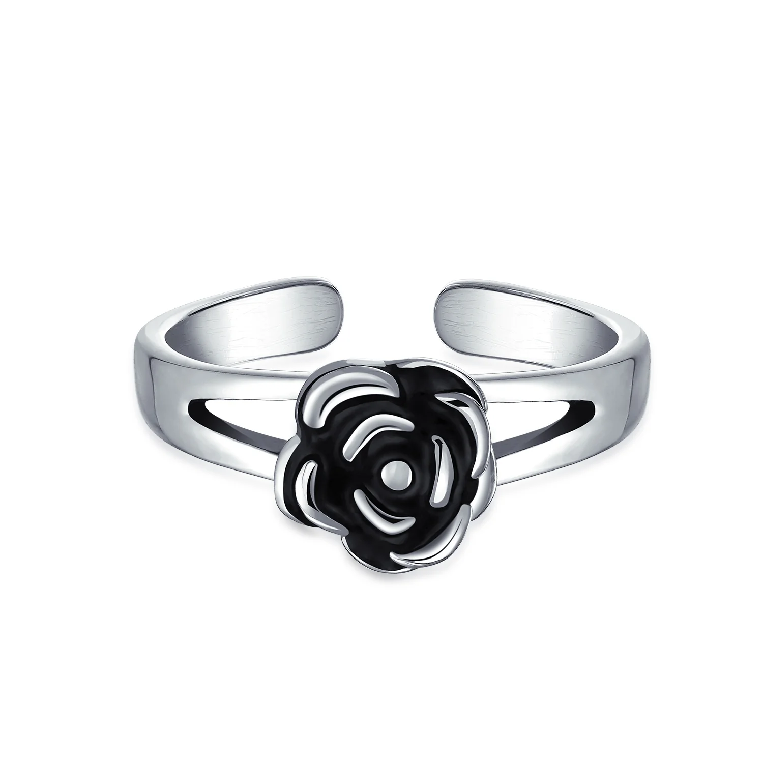 Black Rose Flower Midi Toe Ring Oxidized Silver Band - Image 4