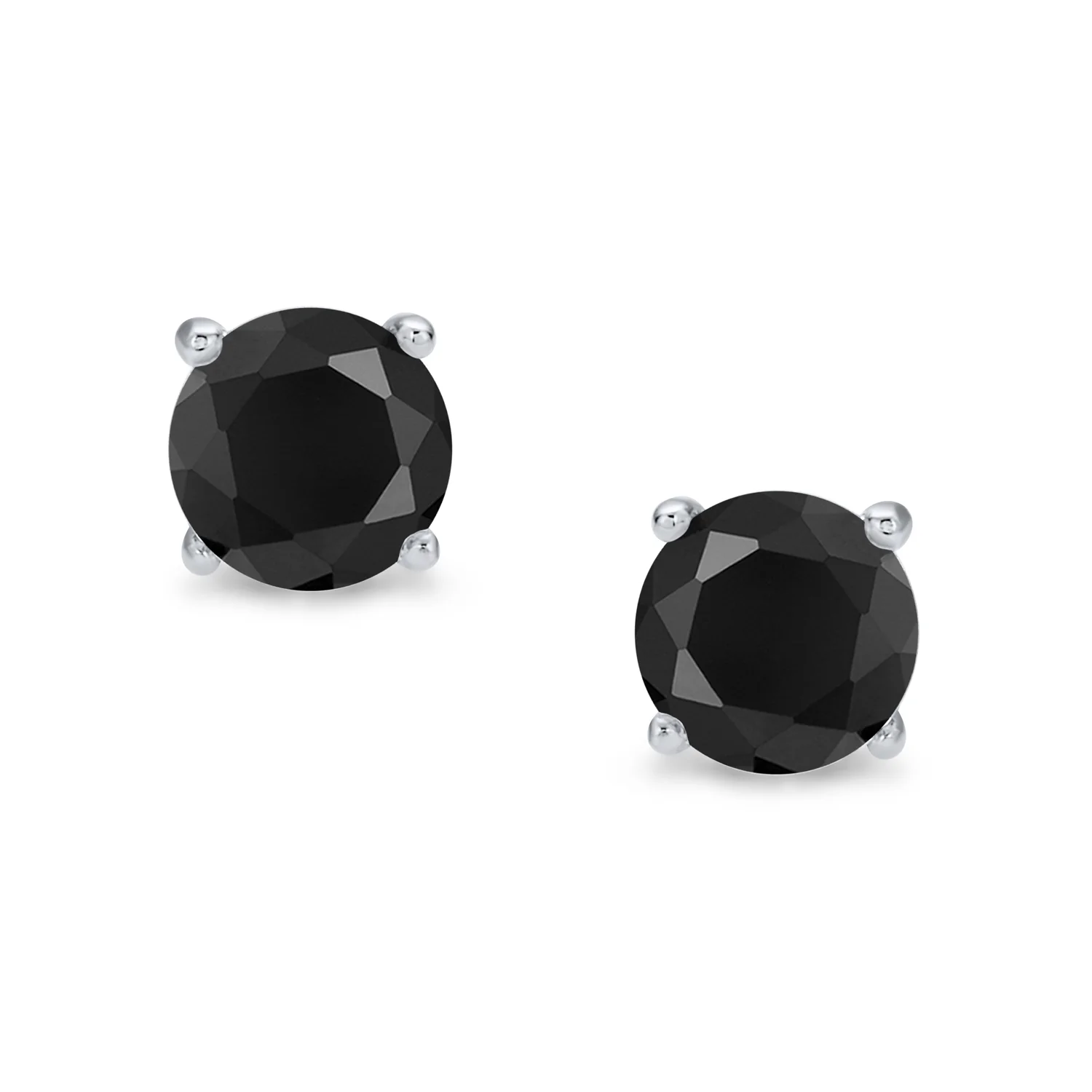Black Round CZ Stud Earrings for Men Silver Solitaire Cut - Image 4