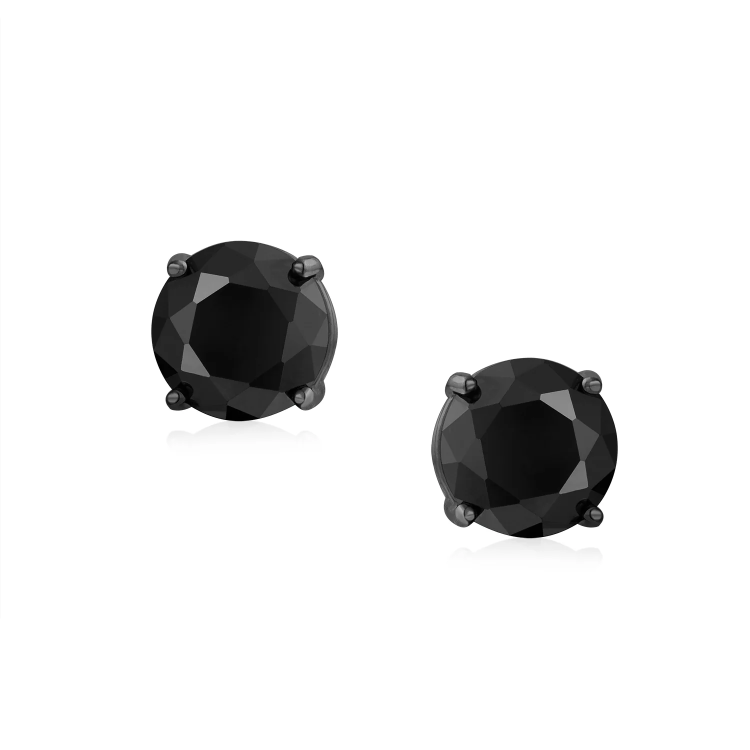 Black Round CZ Stud Earrings Men Screwback Sterling Silver - Image 3