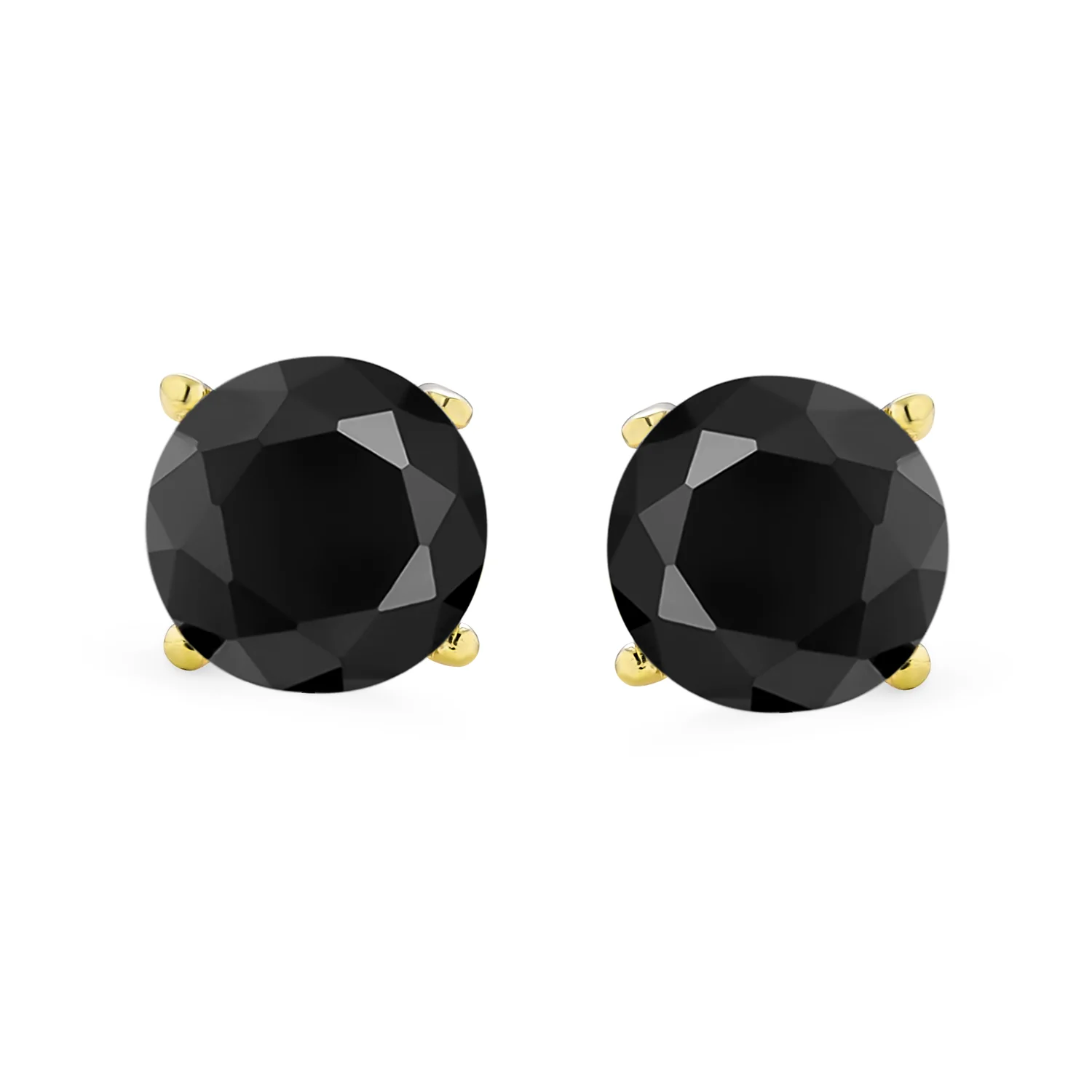 Set of 2 Round Black CZ Stud Earrings Gold Plated Sterling Silver 6MM & 8MM - Image 2