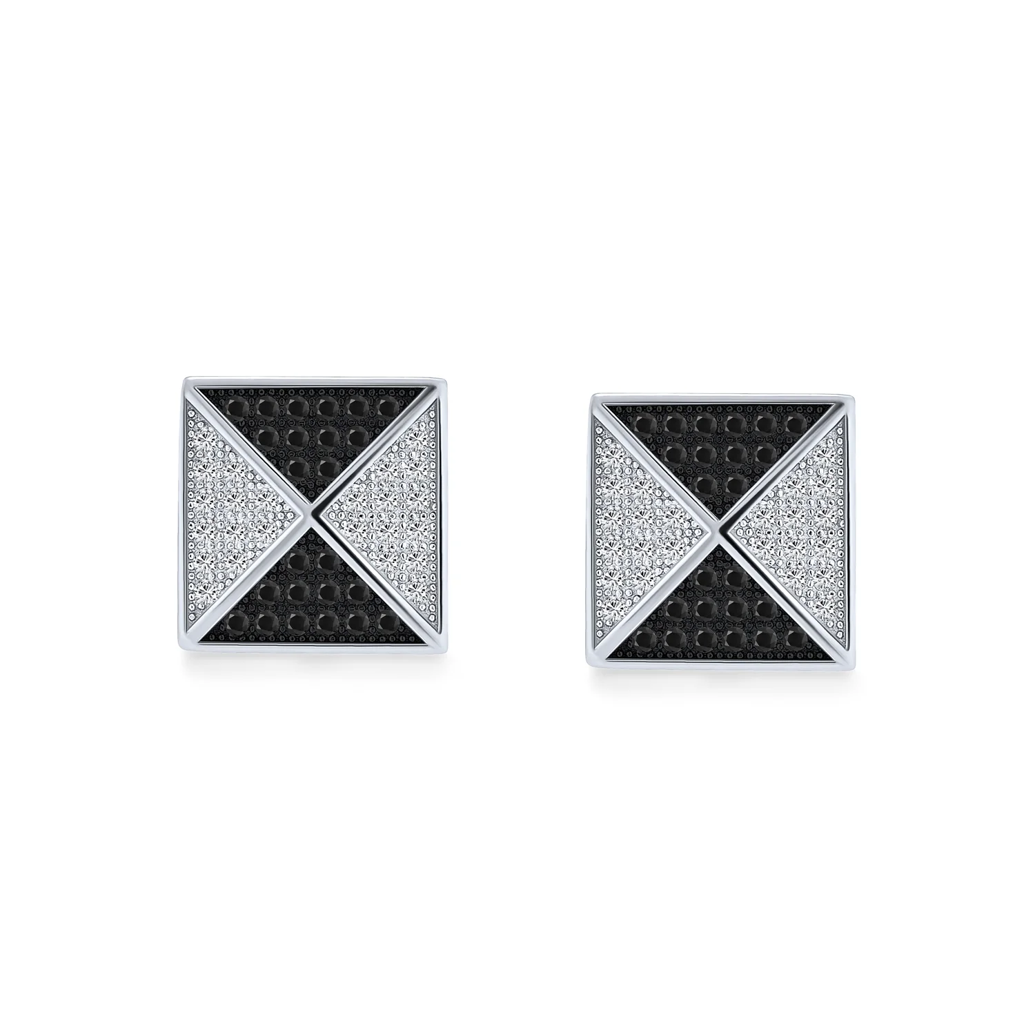 Black Royal Blue CZ Stud Square Earrings Geometric Pyramid - Image 3
