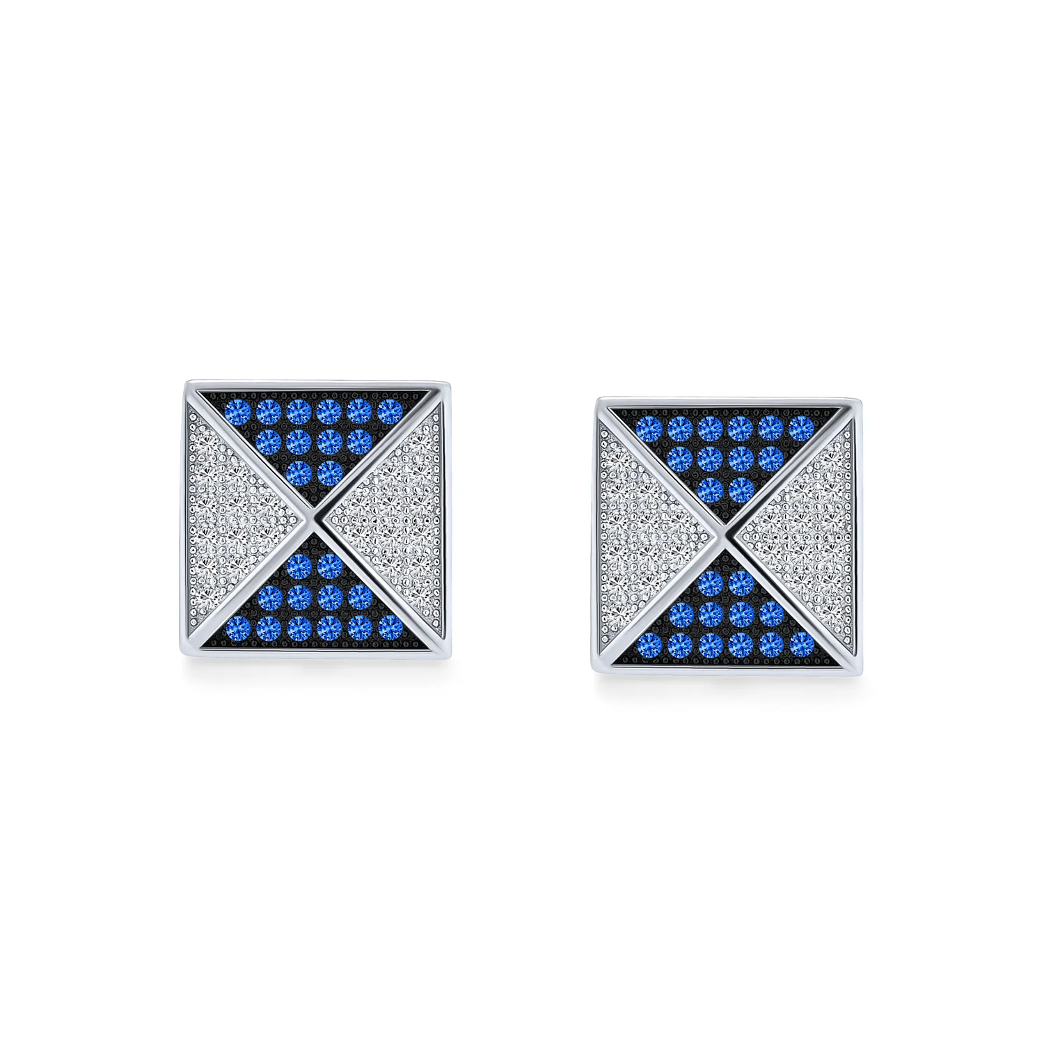 Black Royal Blue CZ Stud Square Earrings Geometric Pyramid - Image 4