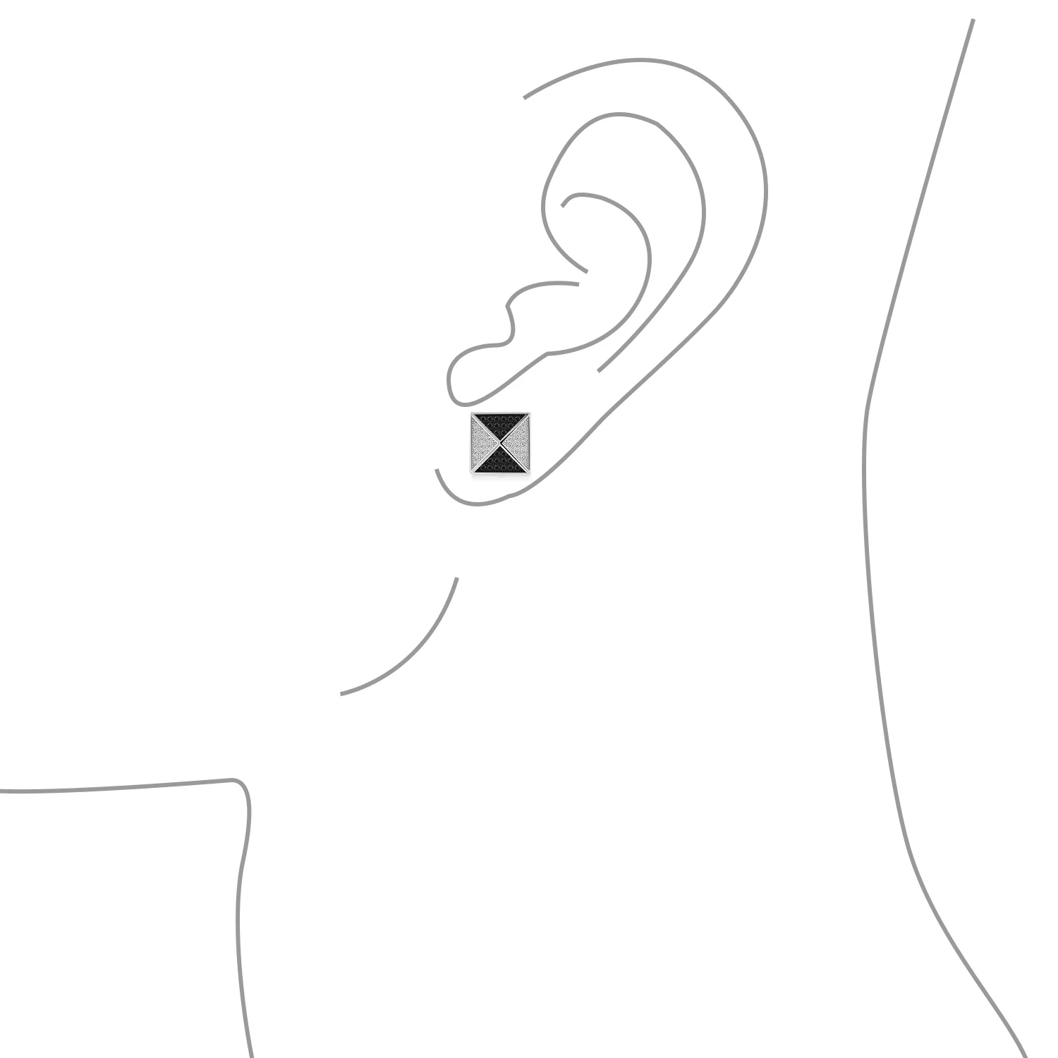 Black Royal Blue CZ Stud Square Earrings Geometric Pyramid - Image 5