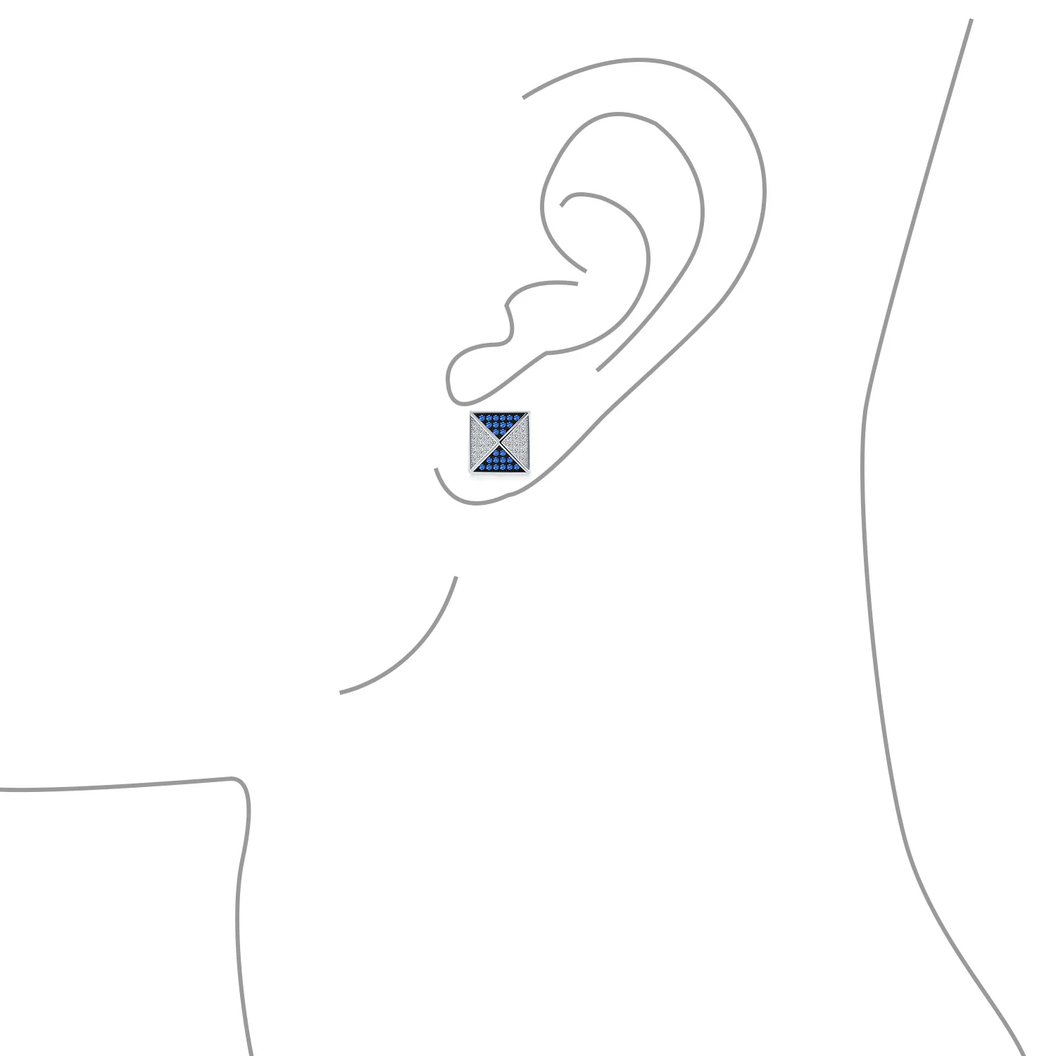 Black Royal Blue CZ Stud Square Earrings Geometric Pyramid - Image 6