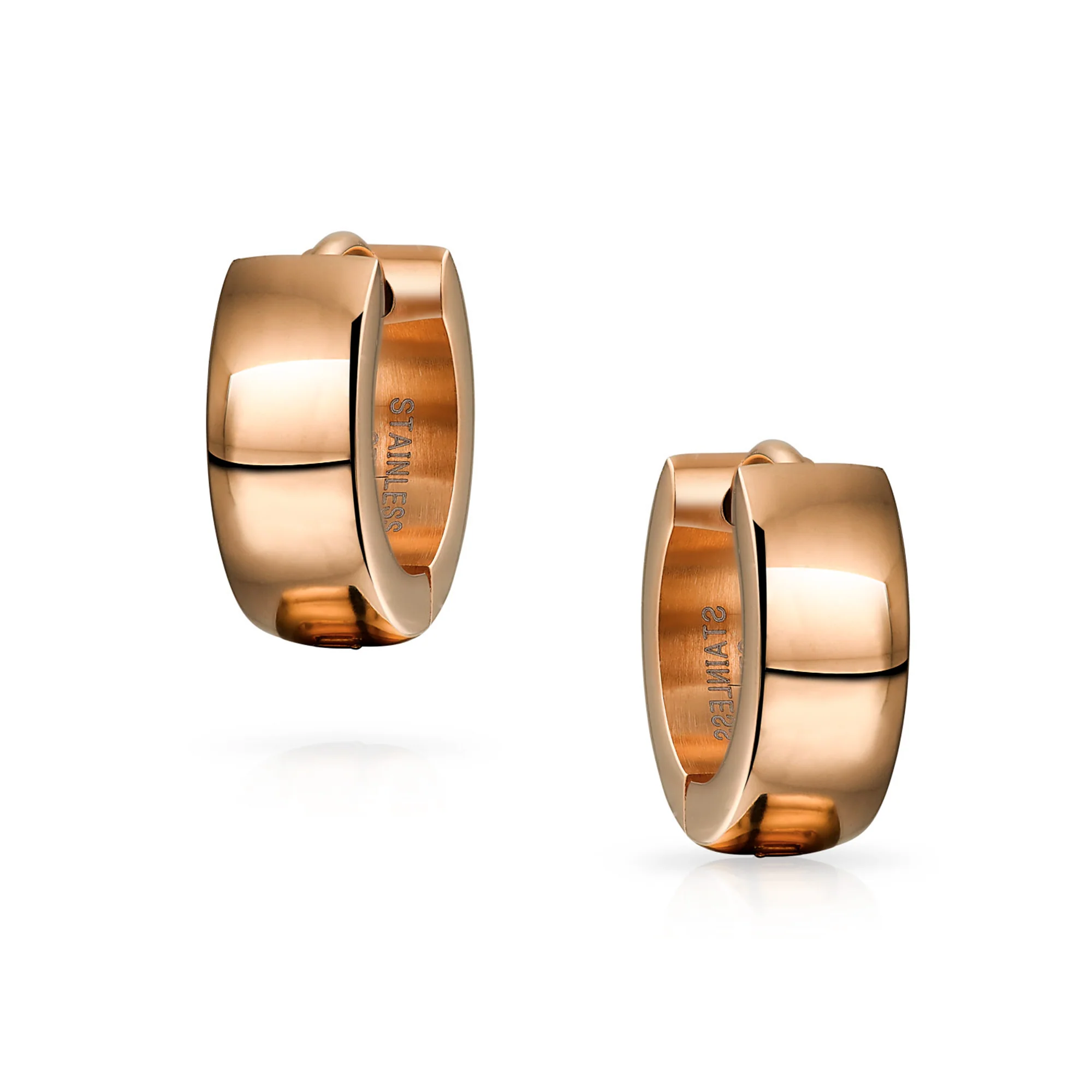 Simple Polished Black Rose Gold Plated Huggie Hoop Earring - Image 8