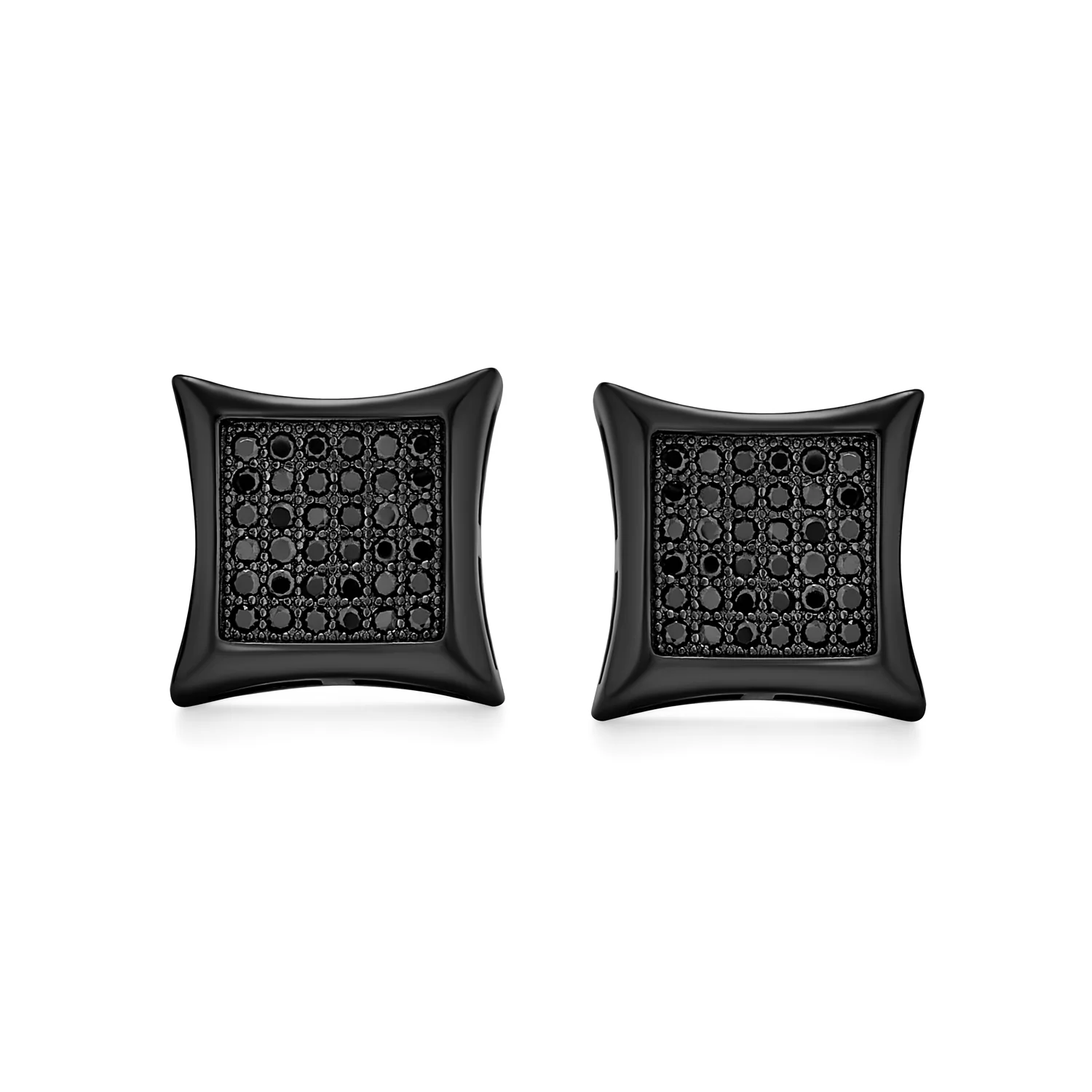 Square Kite Shape Cubic Zirconia Micro Pave CZ Black Stud Earrings .925 Sterling Silver - Image 2
