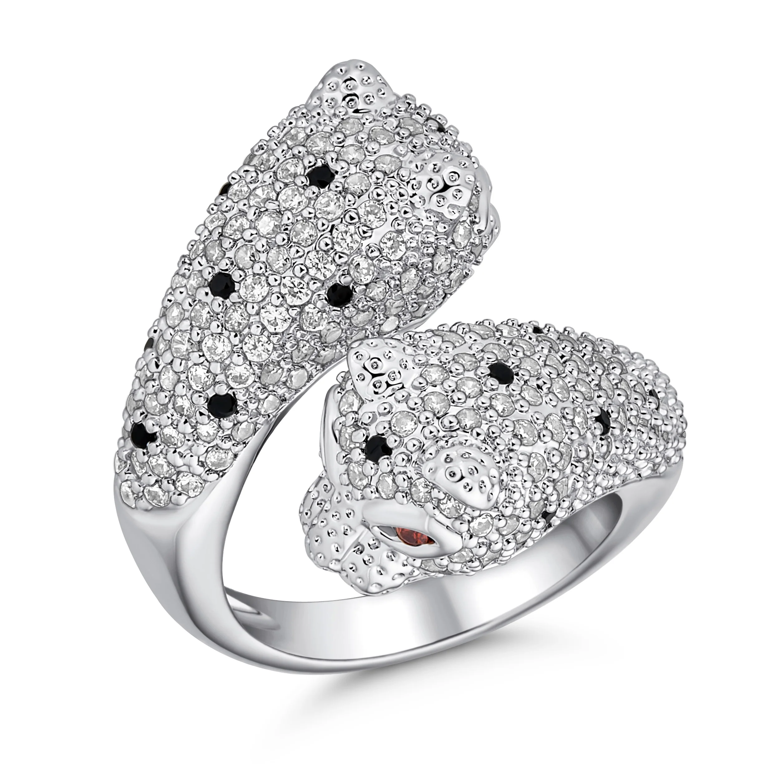 Green Eye Cubic Zirconia Cocktail Statement Ring Silver-Plated Panther Design - Image 2